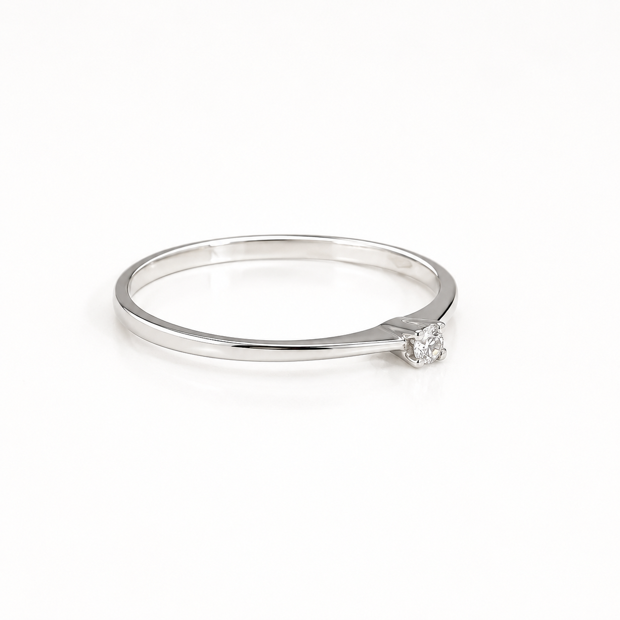 Anello Solitario in Oro Bianco 9kt con Zircone Bianco