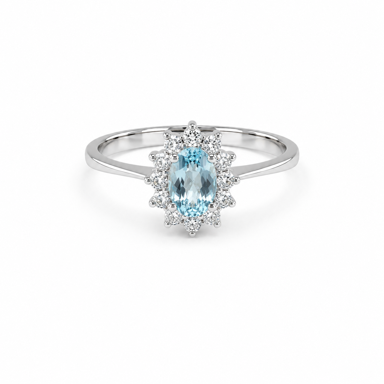 Anello in Oro Bianco 9KT con Zircone Azzurro e Zirconi Bianchi