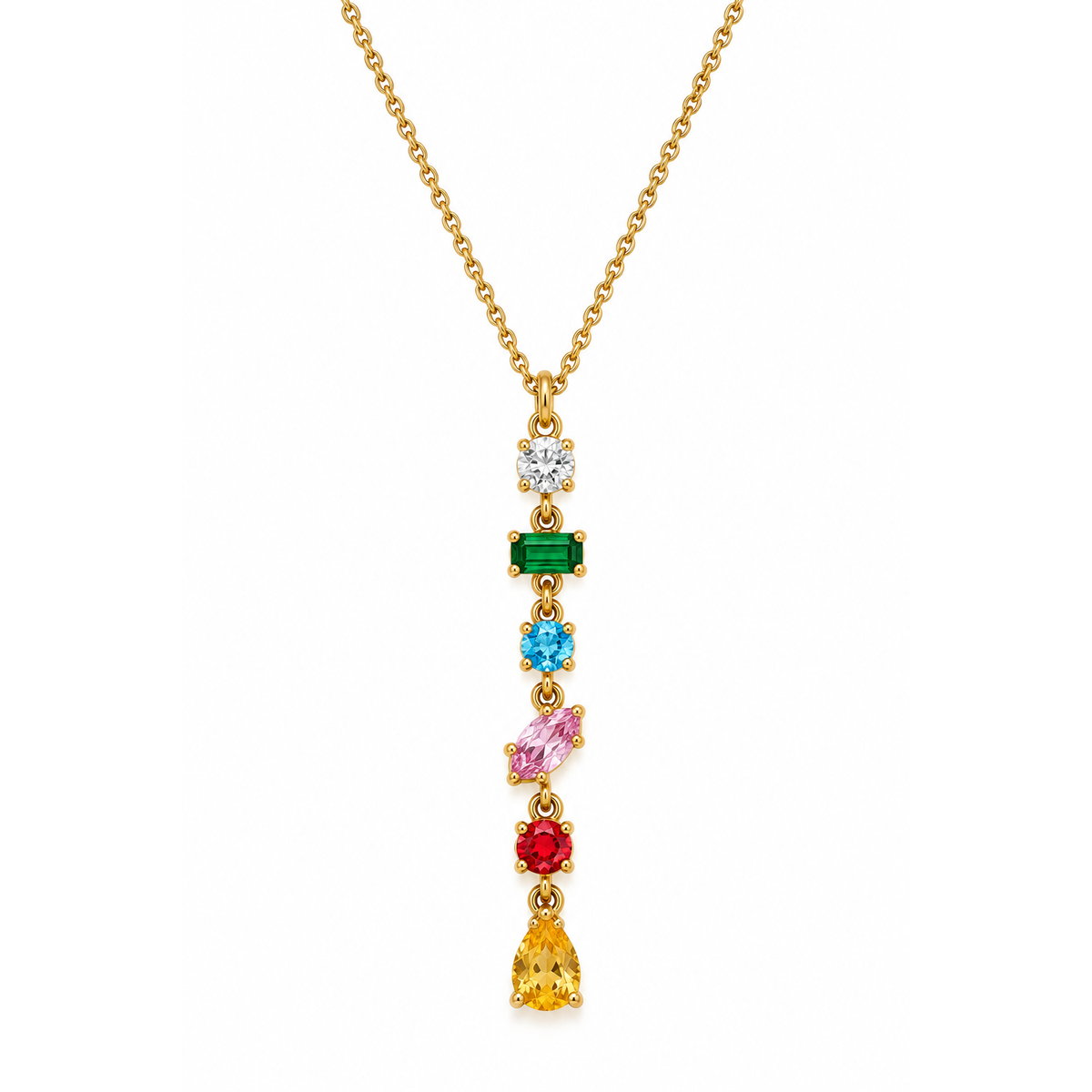 Collana in Acciaio Dorato con Cristalli Multicolor