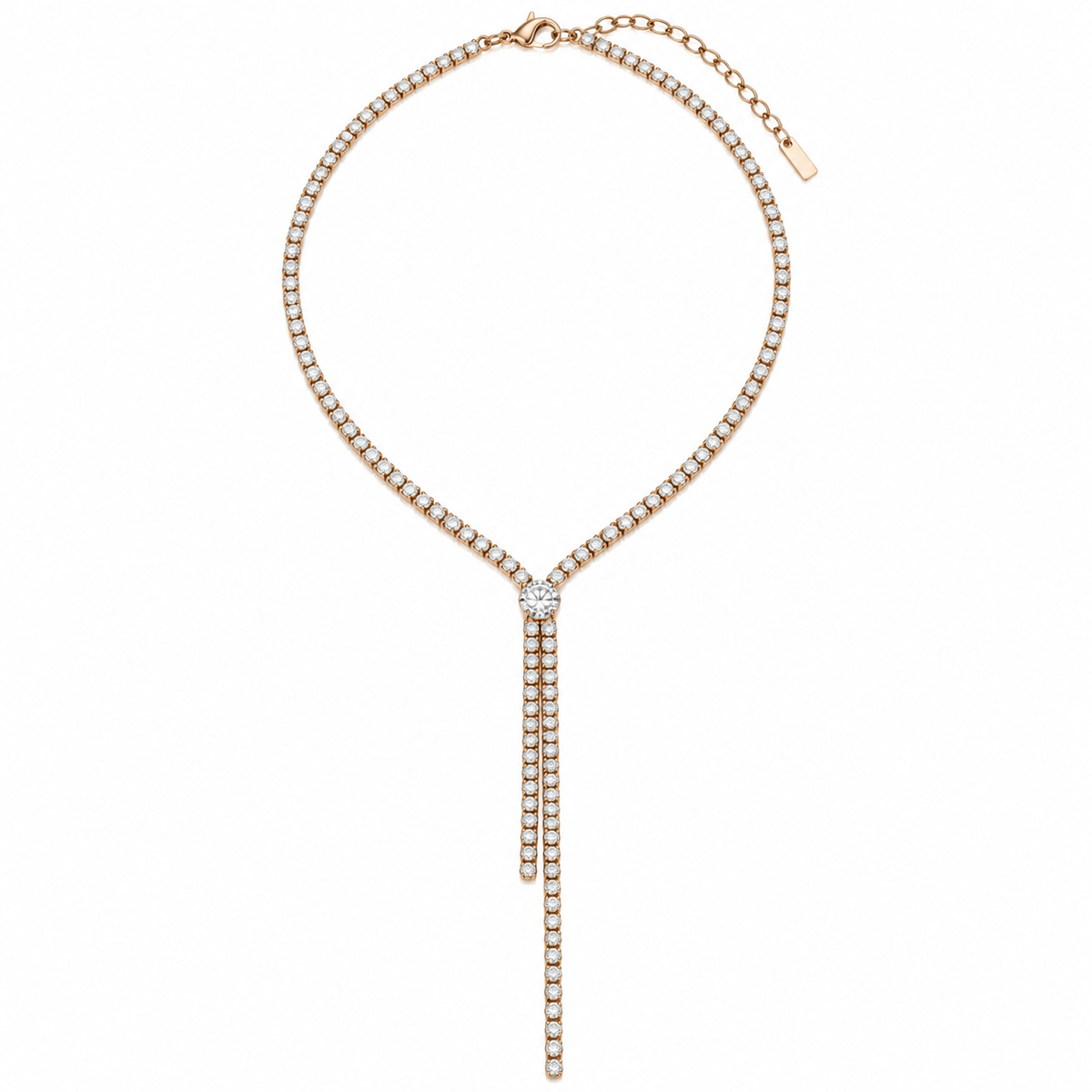 Collana Tennis Dorata con Zirconi Bianchi e Doppio Pendente