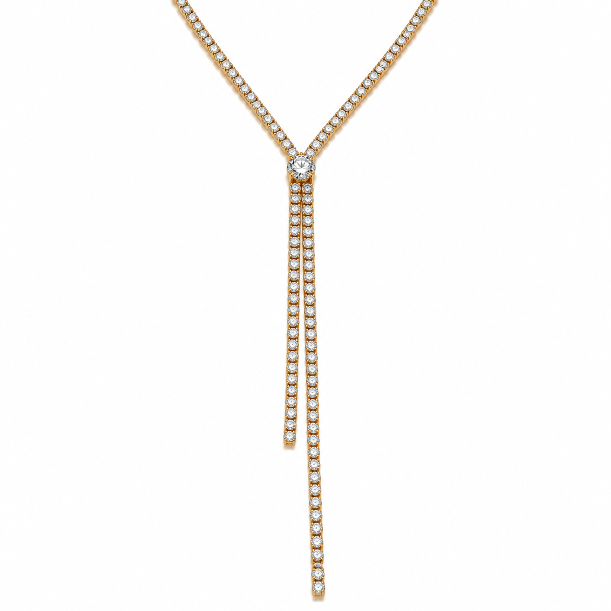 Collana Tennis Dorata con Zirconi Bianchi e Doppio Pendente
