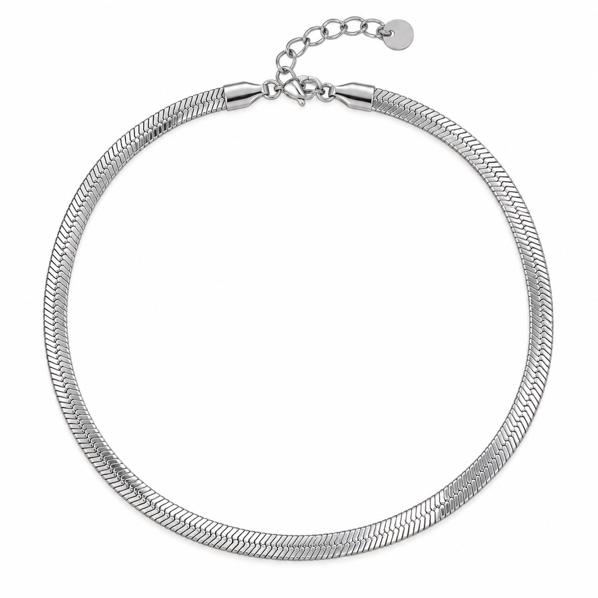 Collana in Acciaio Argentato a Maglia Piatta