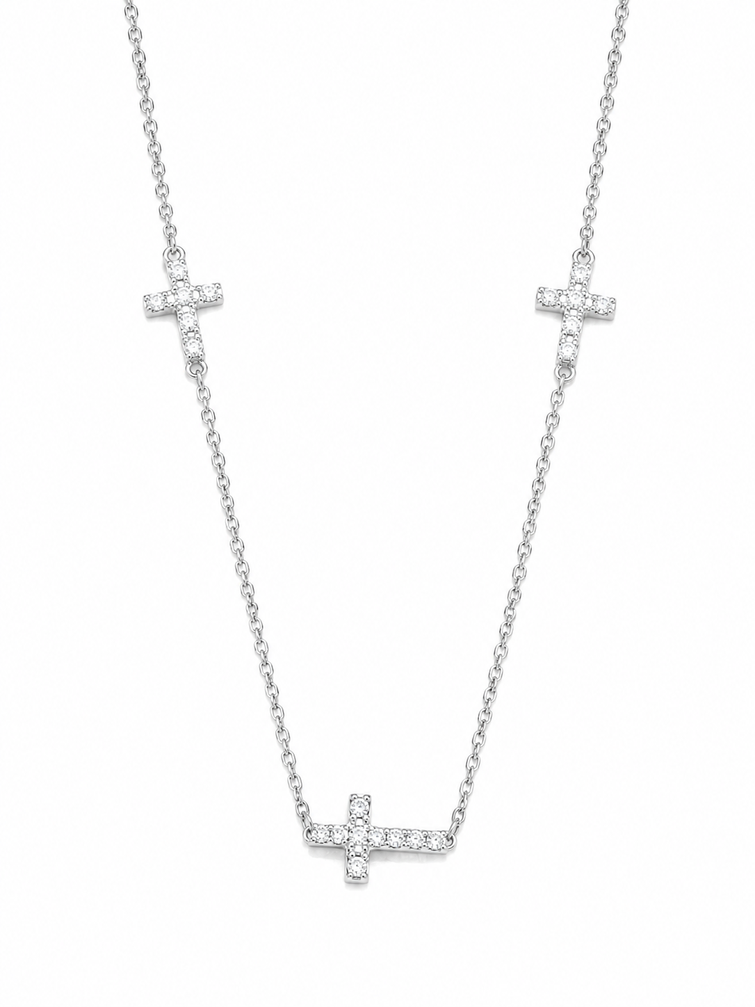Collana Tre Croci con Zirconi Bianchi in Argento