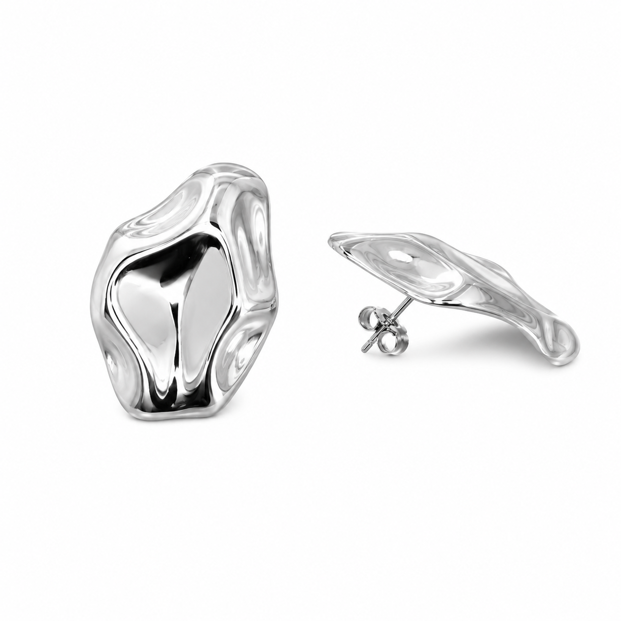 Orecchini Design Organico in Acciaio Argento
