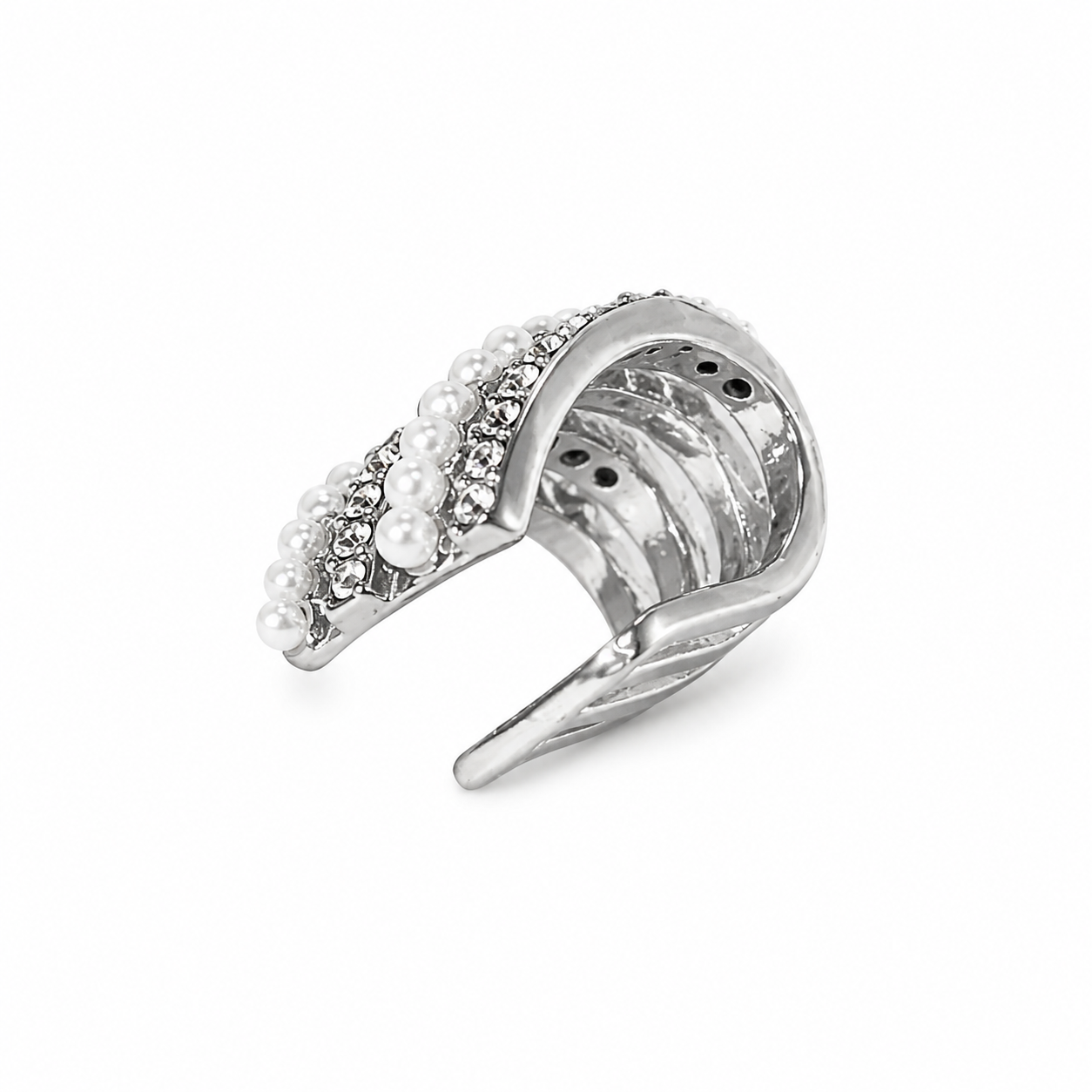 Orecchini Ear Cuff in Acciaio con Perle e Zirconi