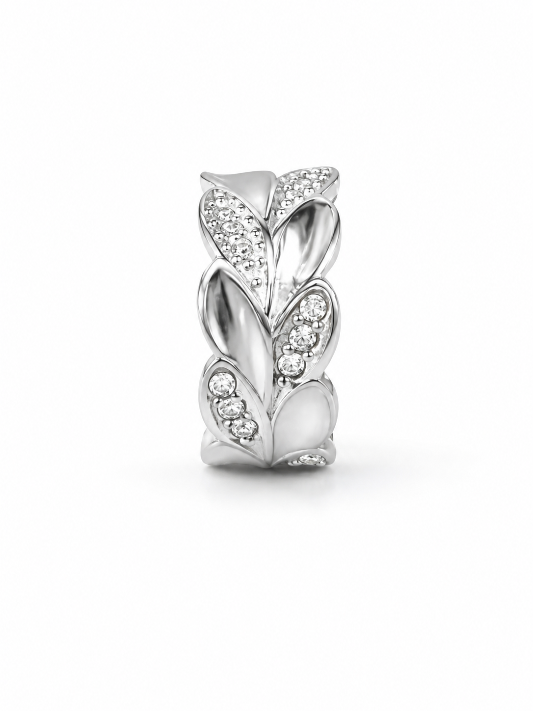 Ear Cuff a Foglie in Acciaio con Zirconi