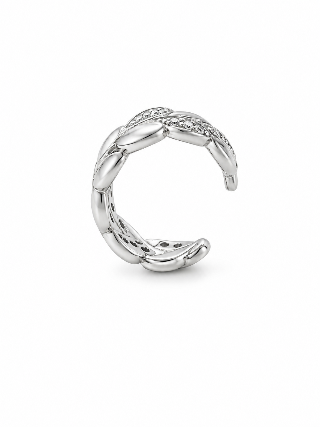 Ear Cuff a Foglie in Acciaio con Zirconi