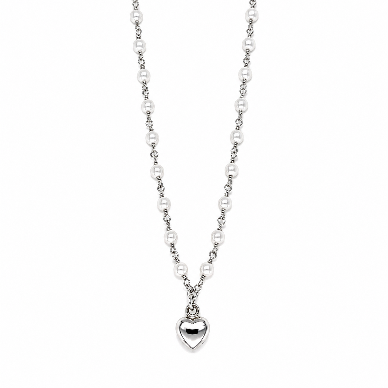 Collana con Perline e Cuore Argento