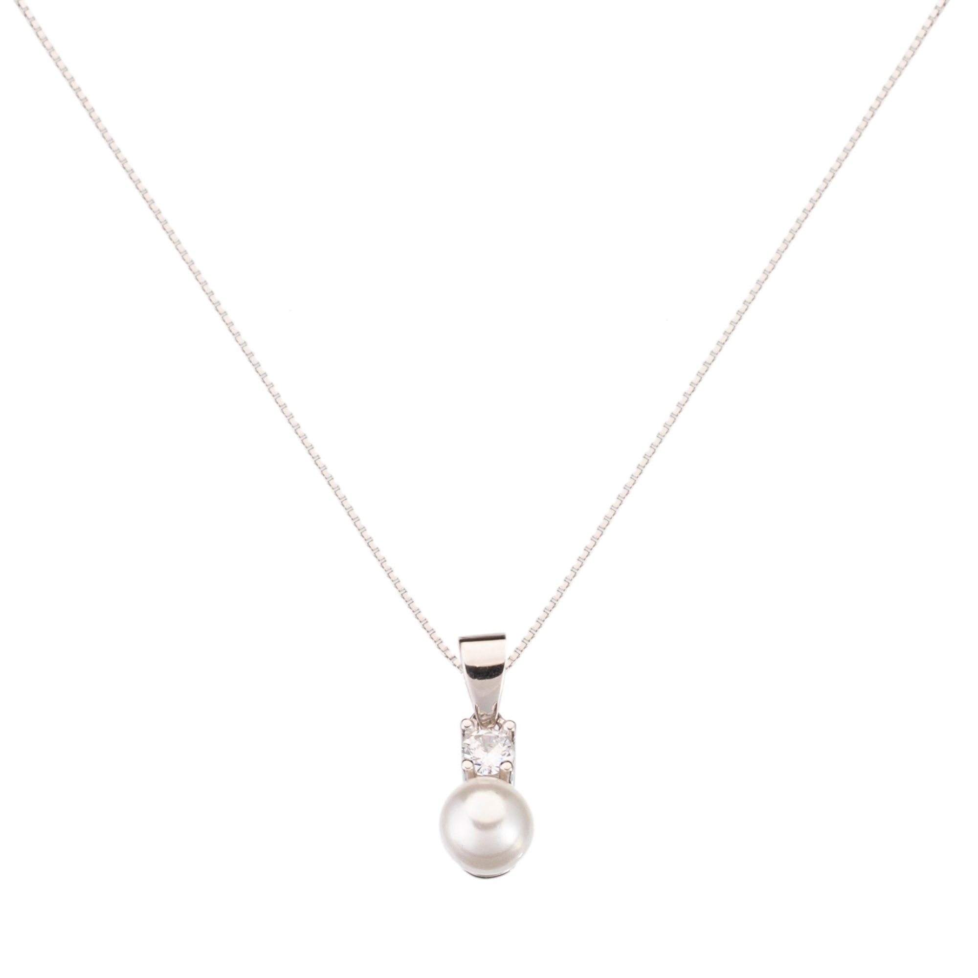 Girocollo in argento con perla bianca e Cubic Zirconia