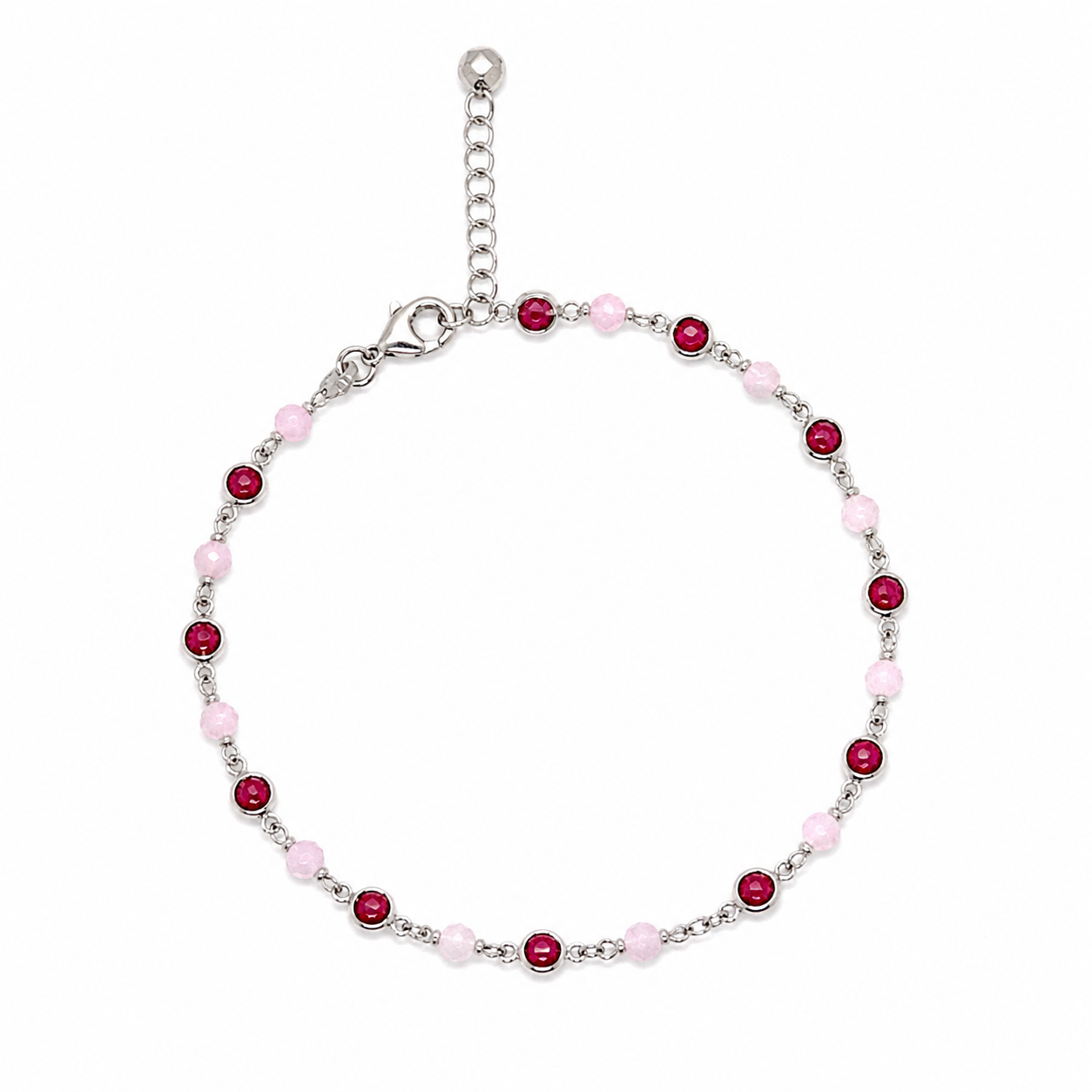 Bracciale in Argento con Zirconi Rossi e Perline Rosa