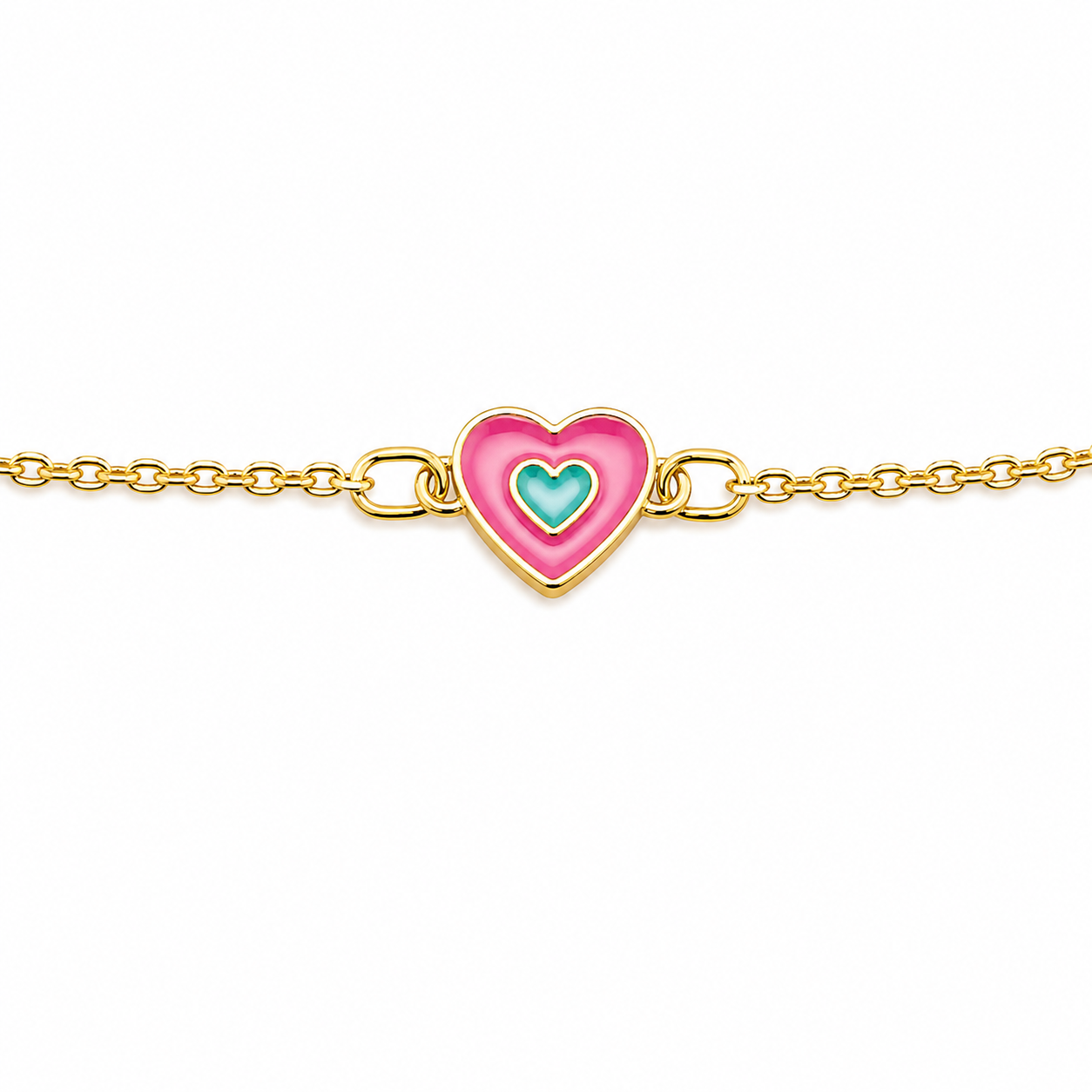 Bracciale Oro Giallo con Cuore Smaltato Rosa e Azzurro
