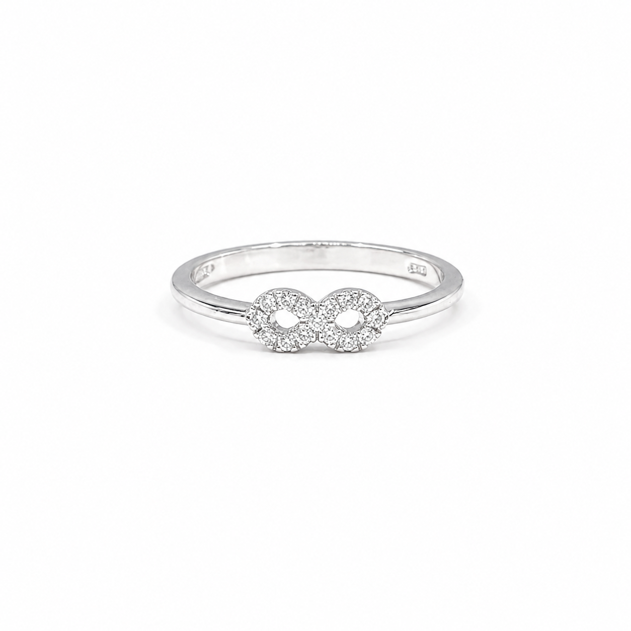 Anello Infinito in Oro Bianco 9kt con Zirconi Bianchi