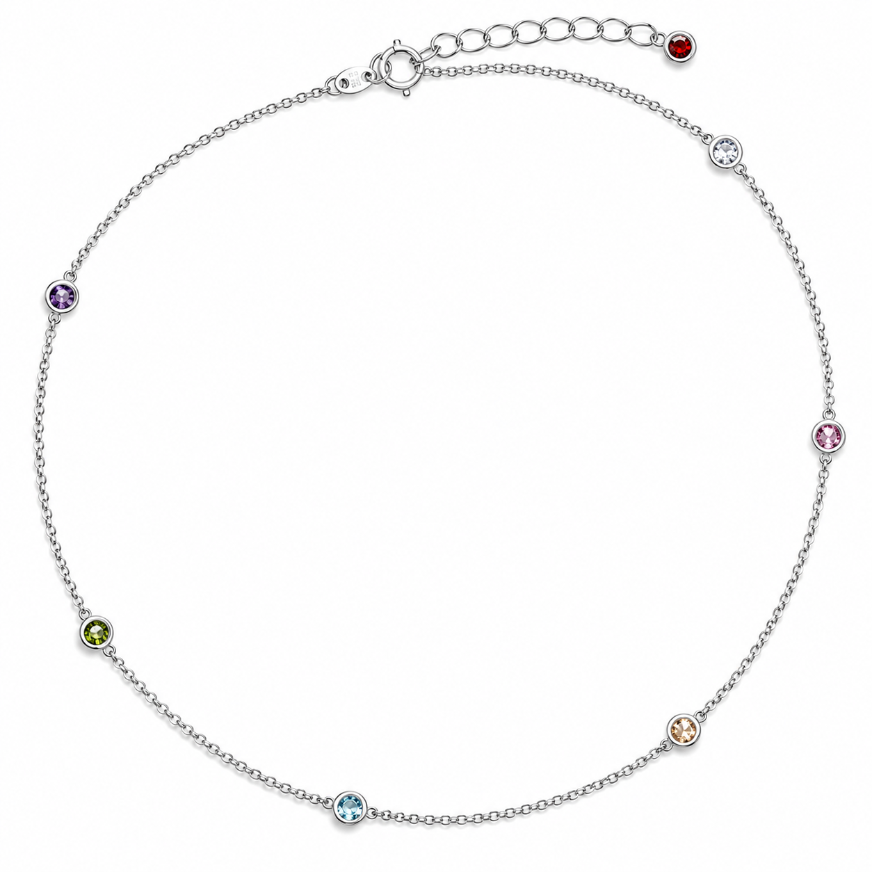 Collana Lunga in Argento con Pietre Colorate