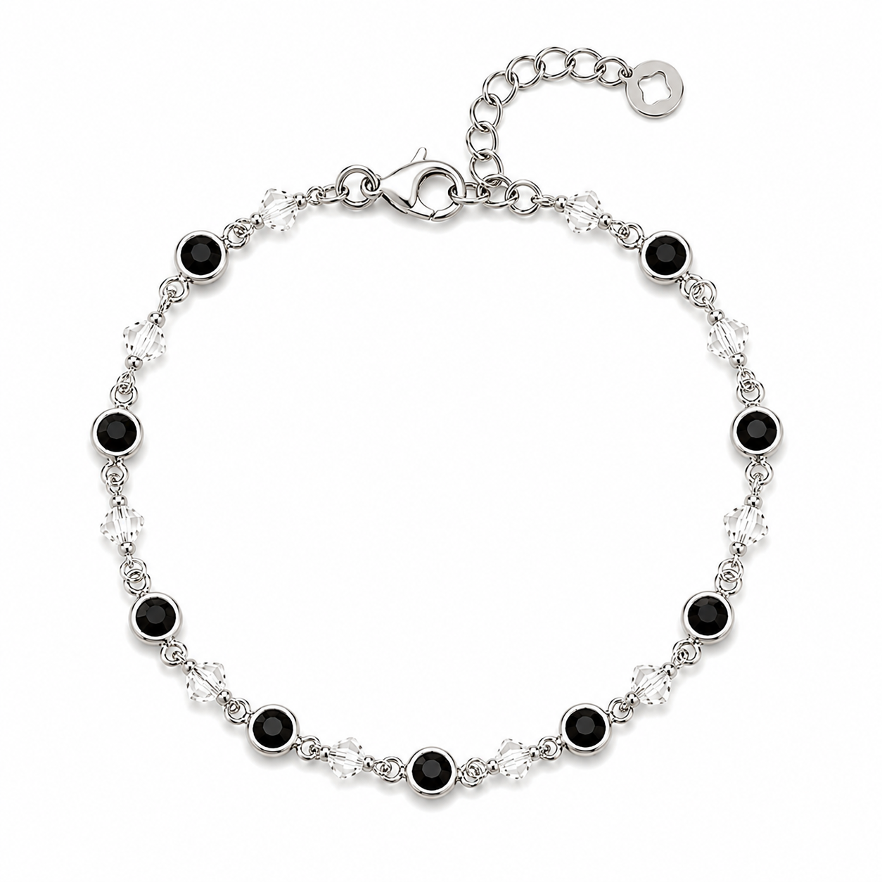 Bracciale con Zirconi Neri e Perline Bianche in Argento
