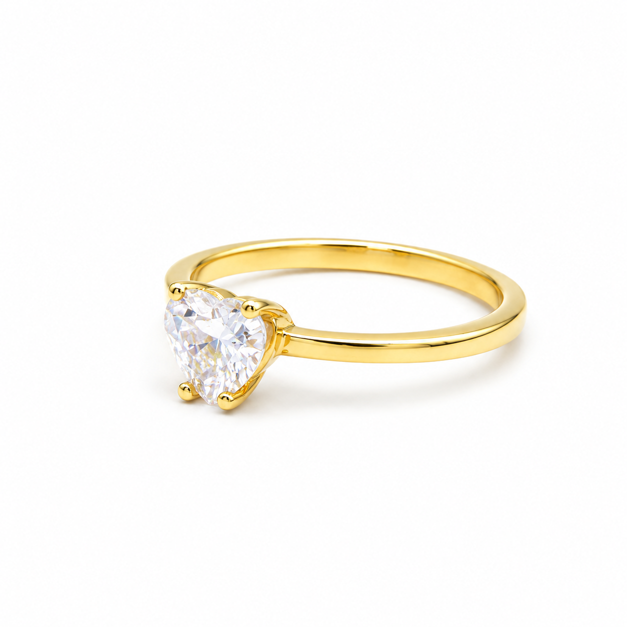 Anello Solitario Cuore in Oro Giallo 9KT con Zircone