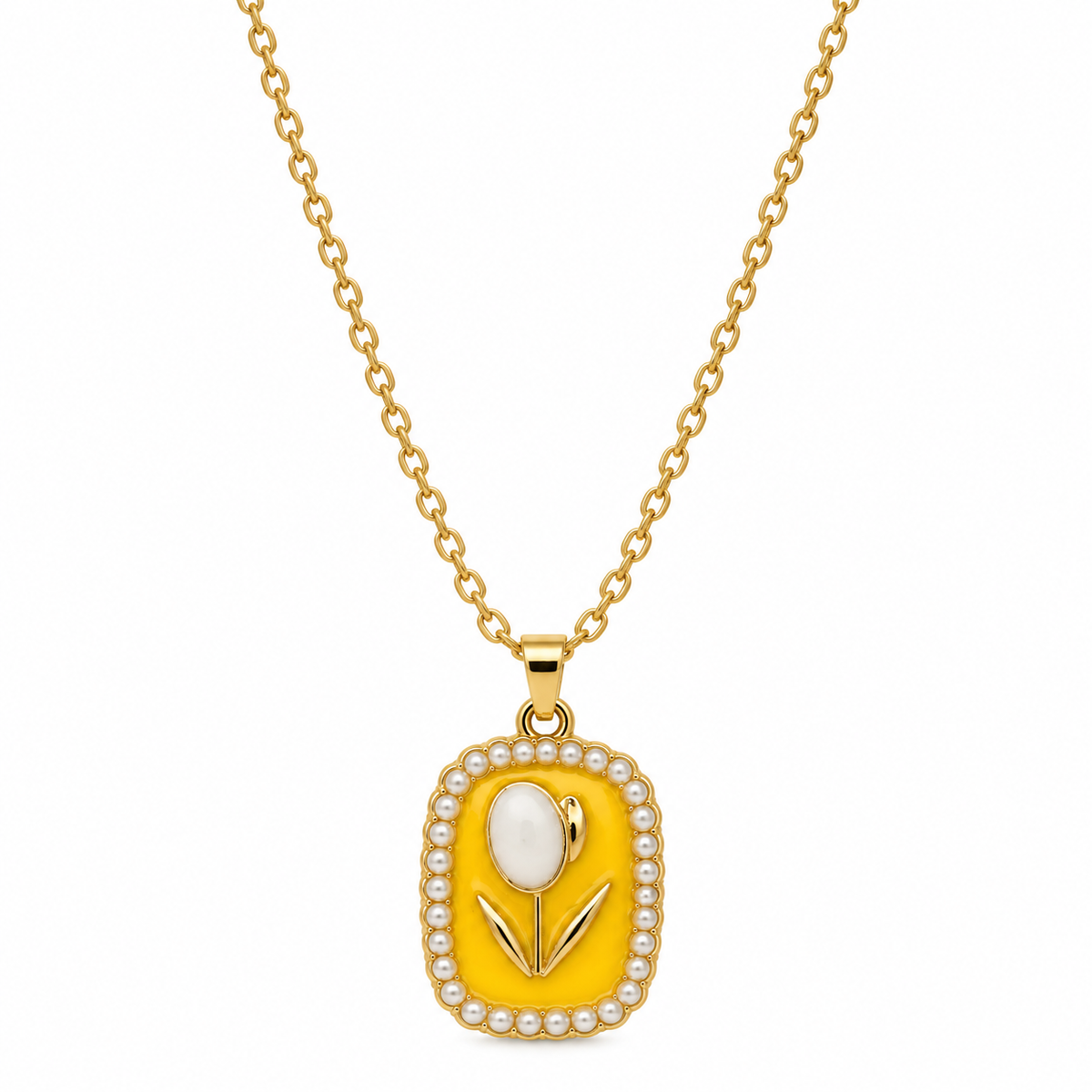 Collana Tulipano con Perle in Acciaio Dorato