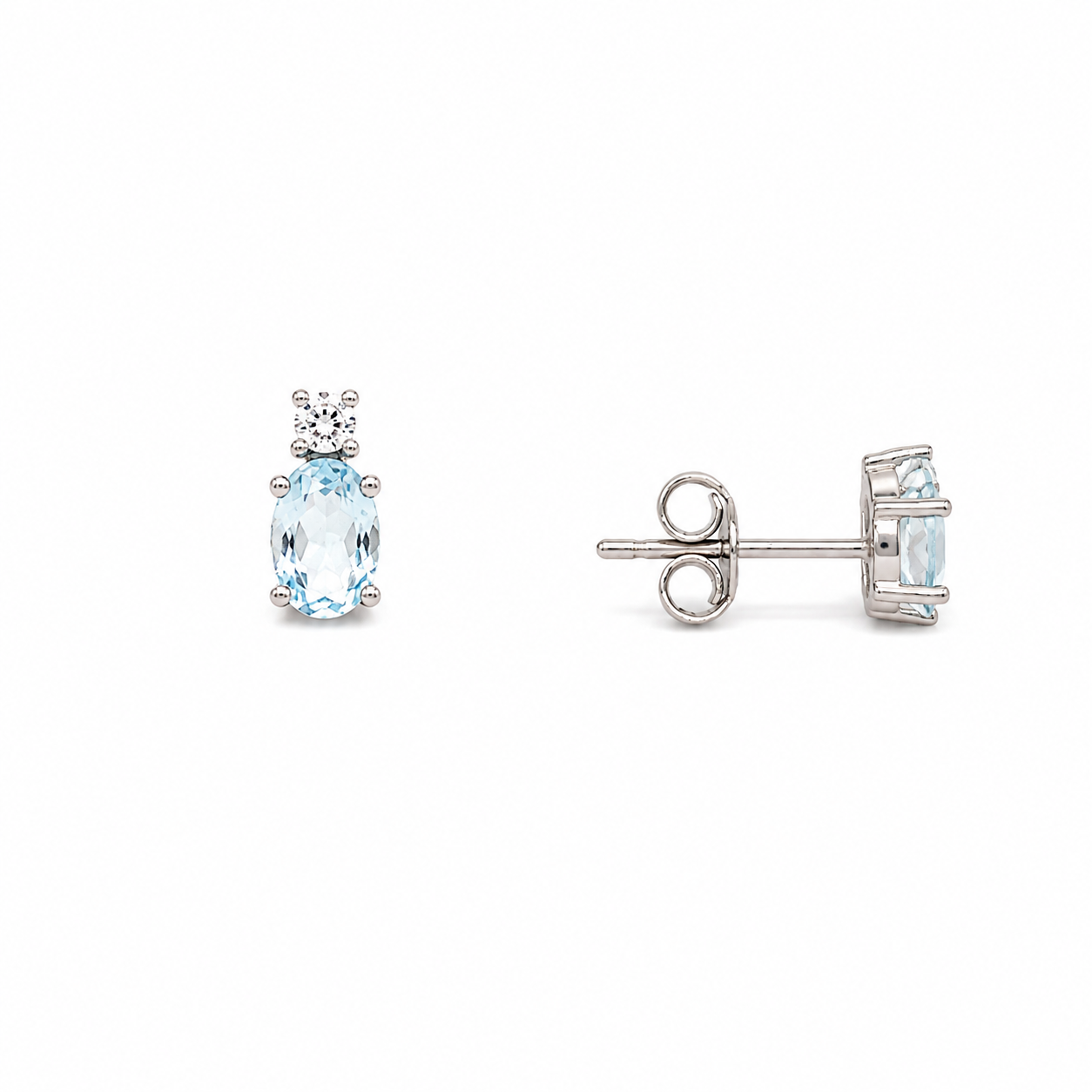 Orecchini con Zircone Azzurro e Bianco in Oro Bianco