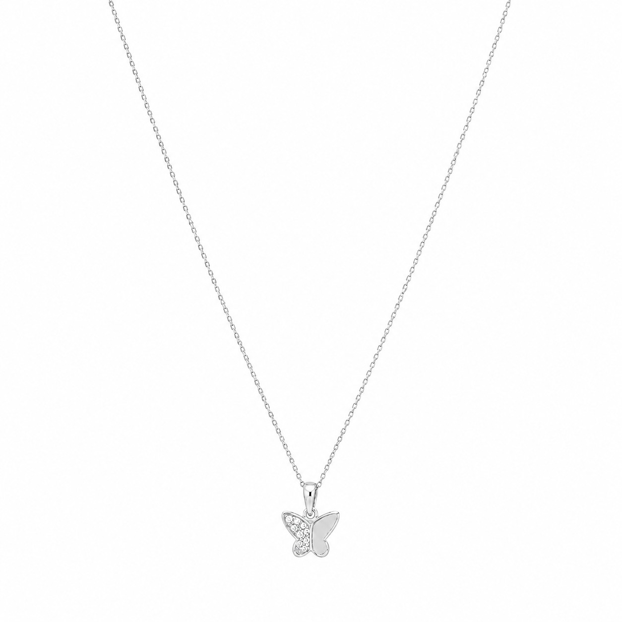 Collana con Pendente a Farfalla e Zirconi in Oro Bianco