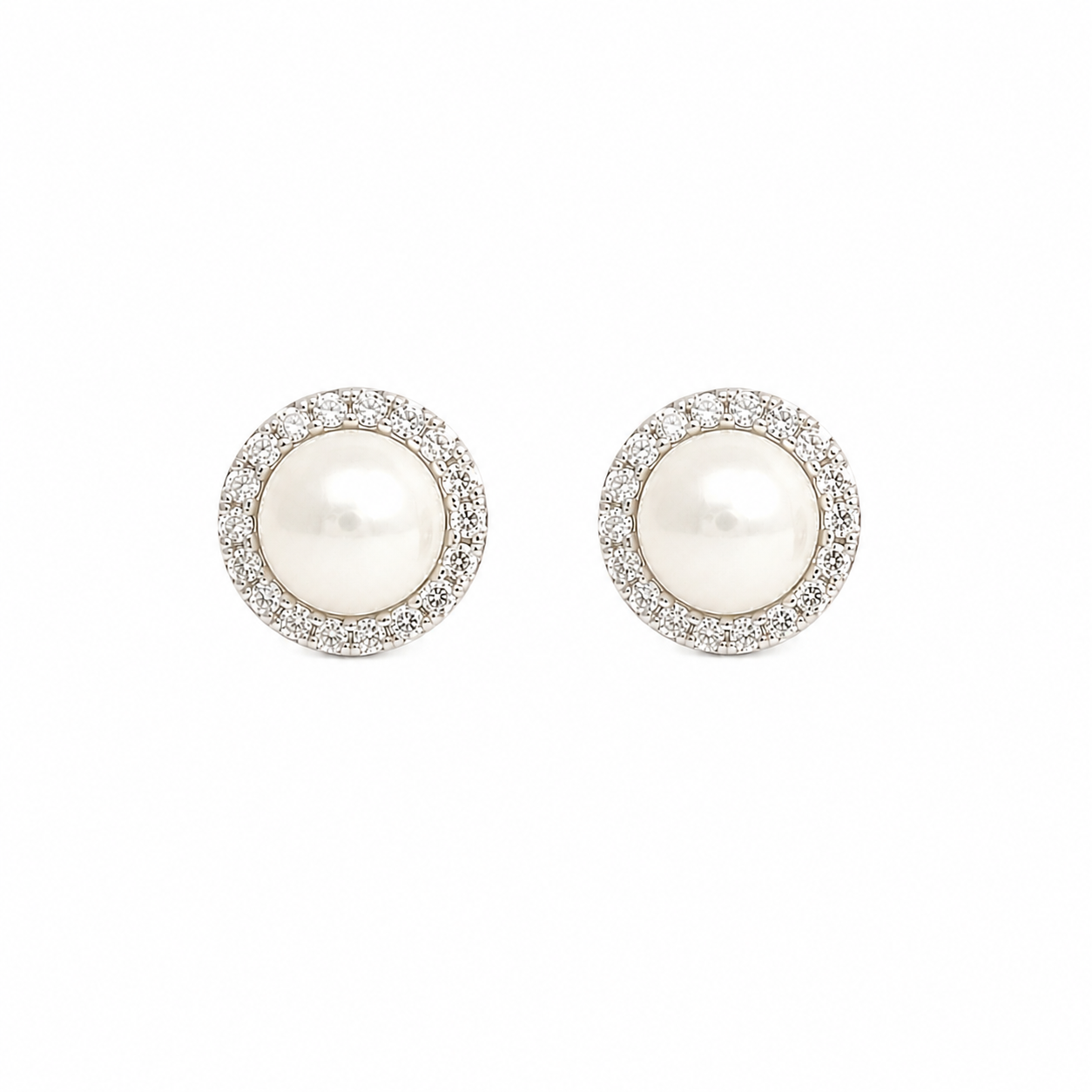 Orecchini Perla in Oro Bianco con Zirconi