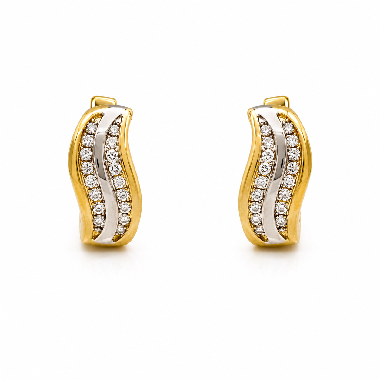 Orecchini Onda in Oro Giallo e Bianco con Zirconi