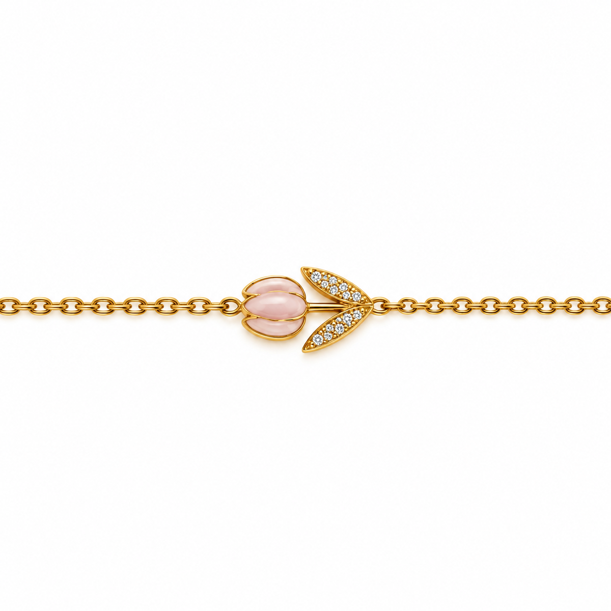 Bracciale in Acciaio Dorato con Tulipano Rosa e Zirconi Bianchi