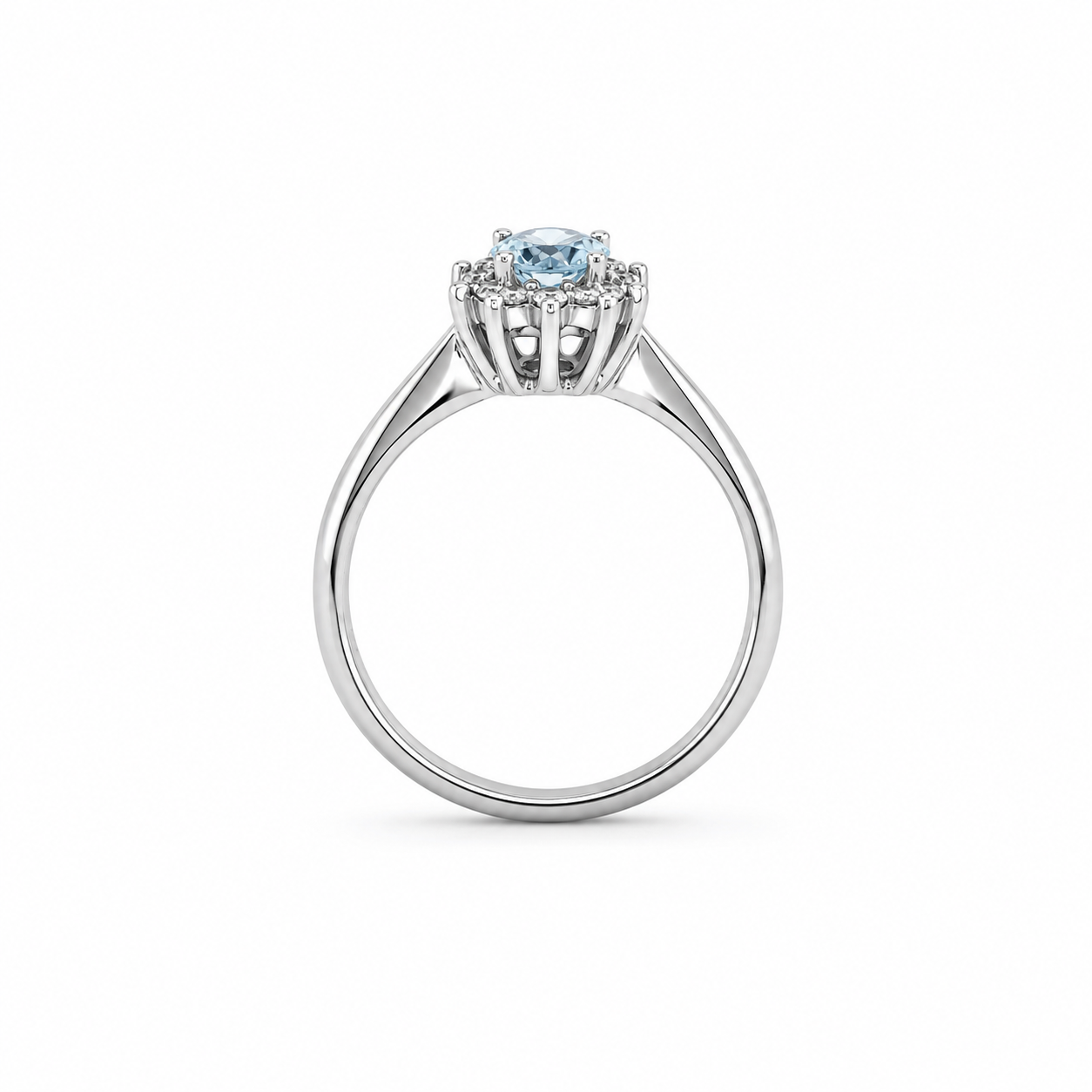 Anello in Oro Bianco 9KT con Zircone Azzurro e Zirconi Bianchi