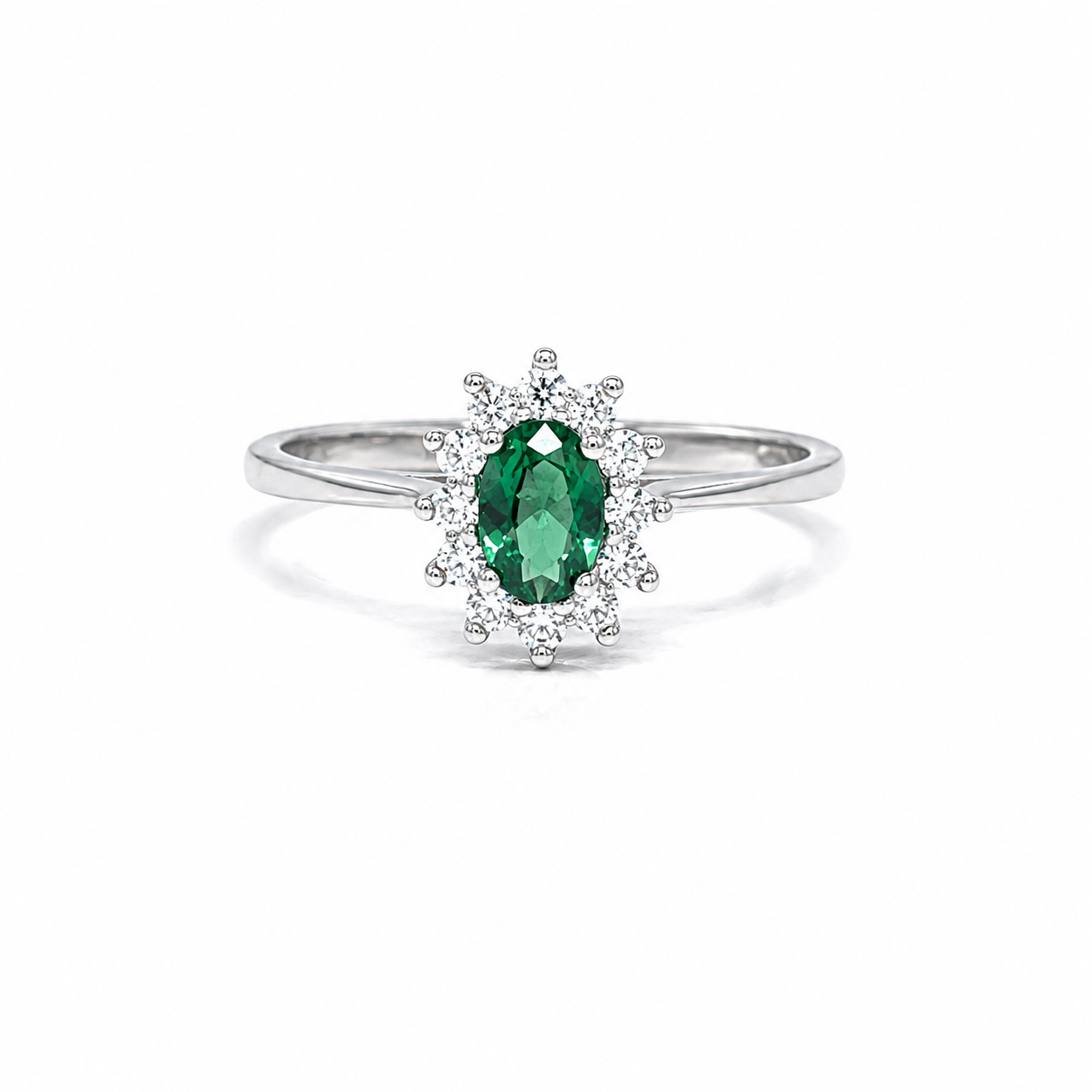 Anello Oro Bianco 9Kt con Zirconi Verde e Bianco
