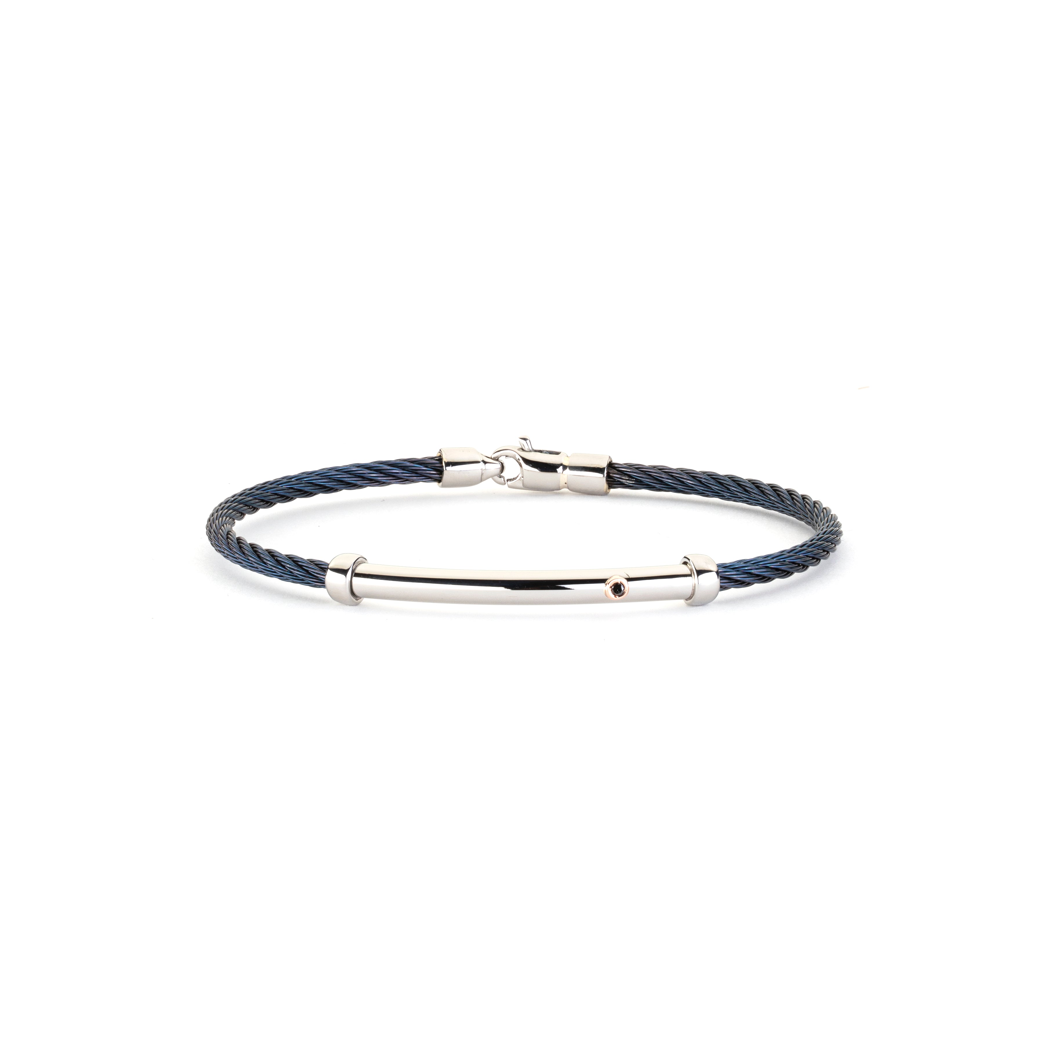 Bracciale rigido in oro e acciaio con diamante naturale