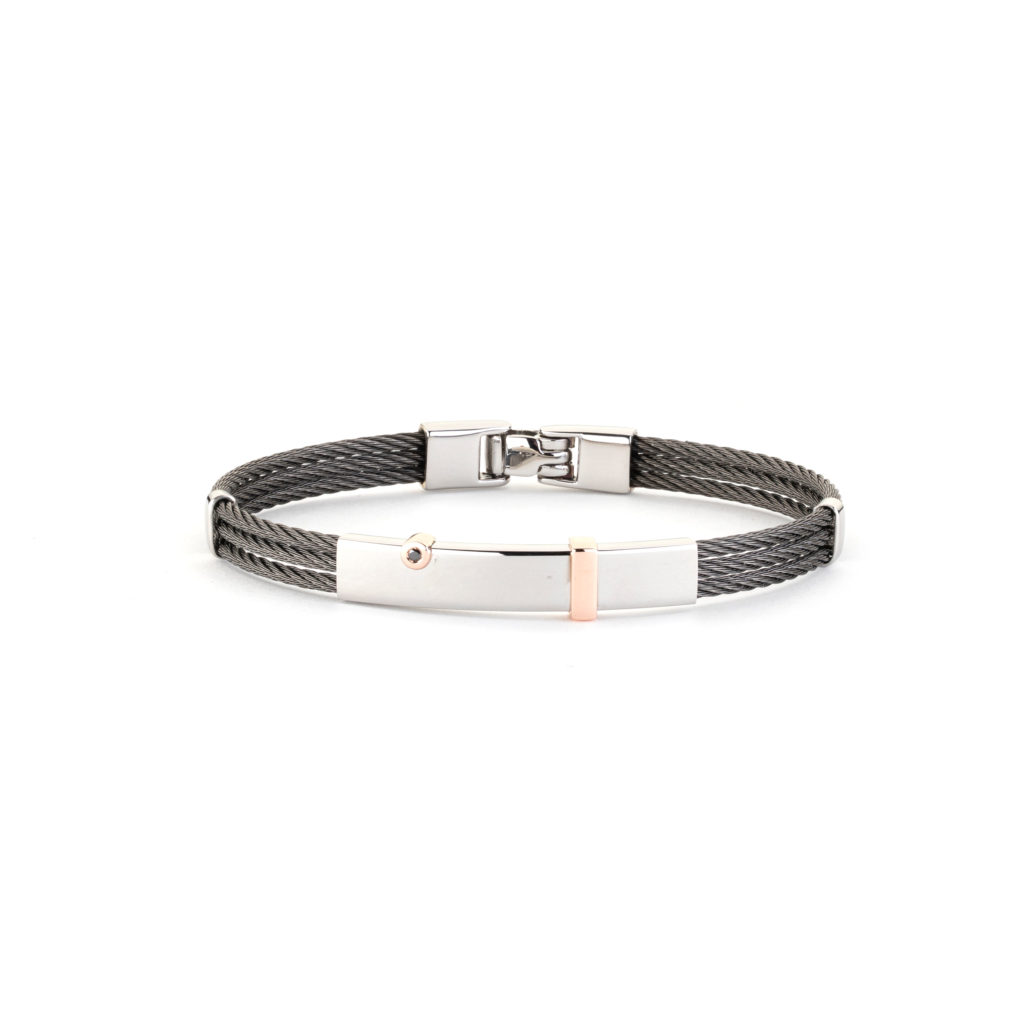 Bracciale rigido in oro e acciaio con diamante naturale