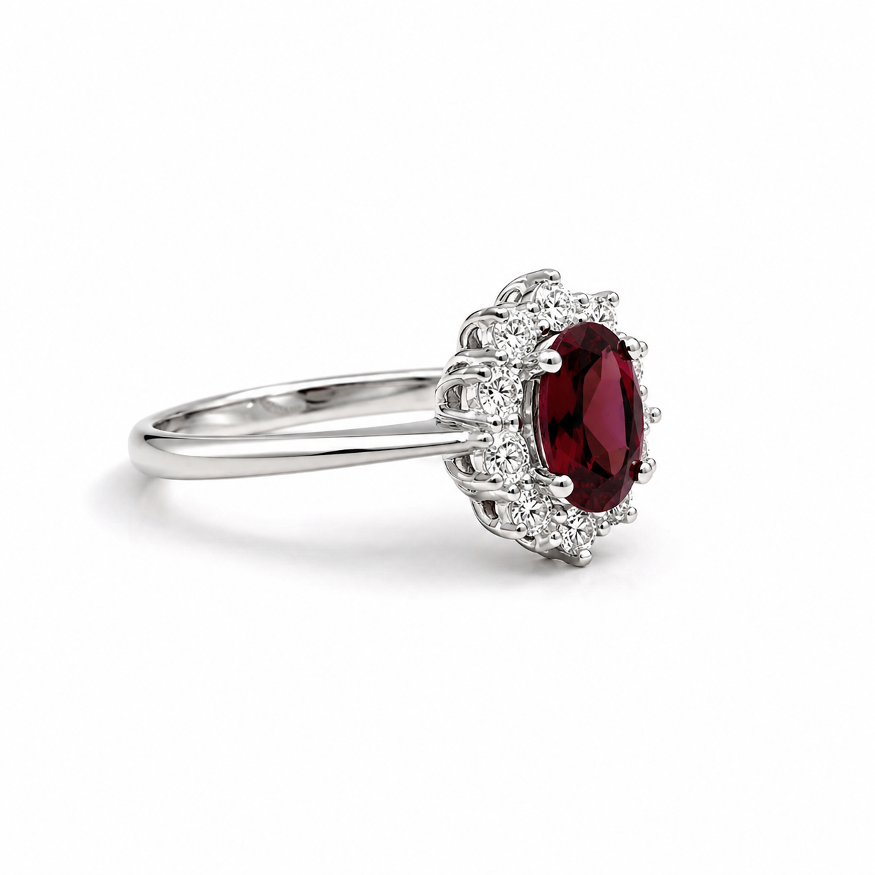 Anello Oro Bianco 9Kt con Zirconi Rosso e Bianchi