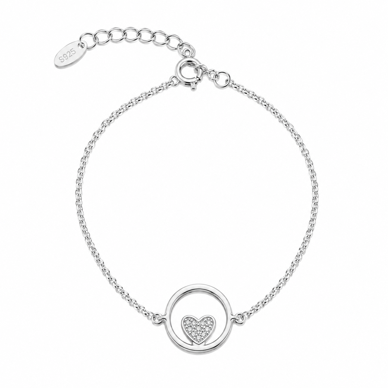 Bracciale Cuore Luminoso con Zirconi in Argento