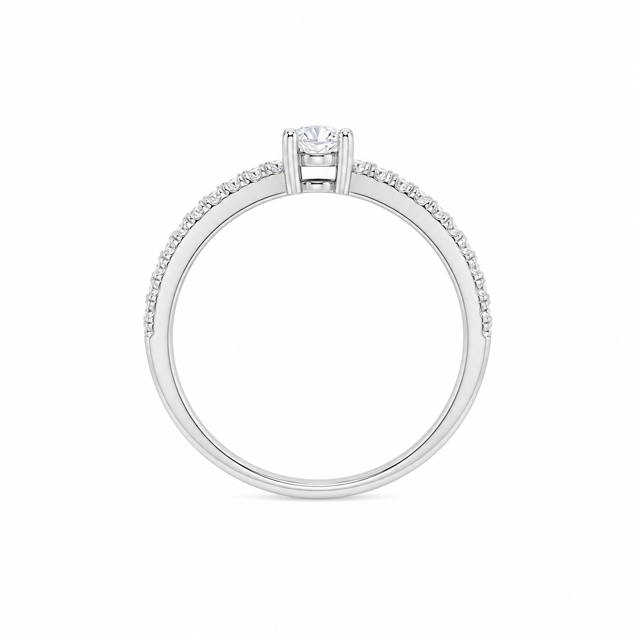 Anello Doppia Fascia Pavé con Zircone Solitario in Argento