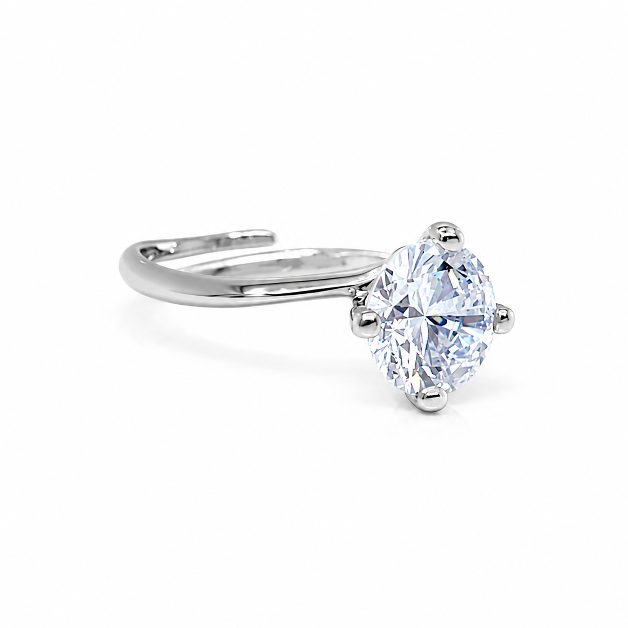 Anello Solitario con Zircone Taglio Brillante e Finitura Argento
