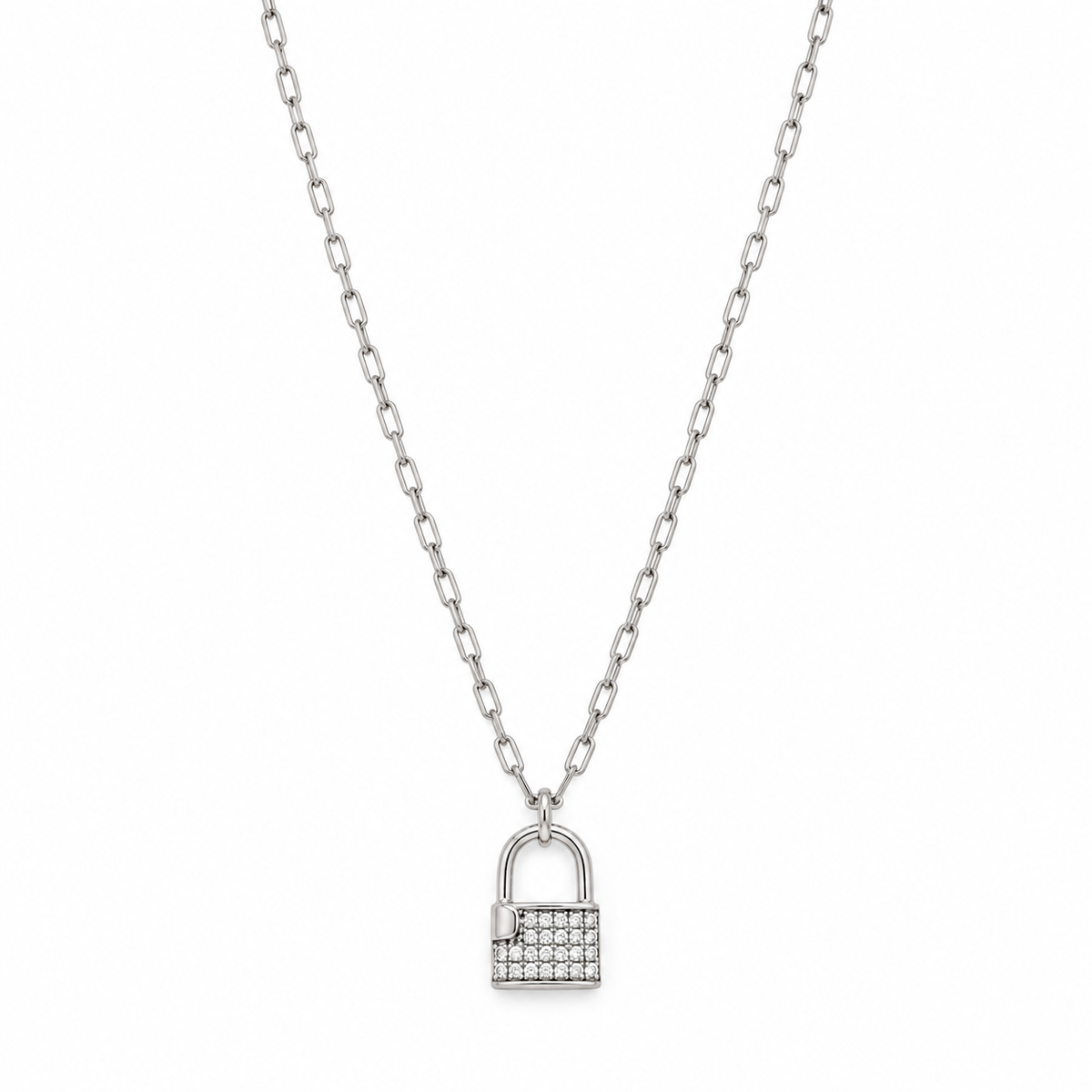Collana in Argento con Lucchetto e Zirconi