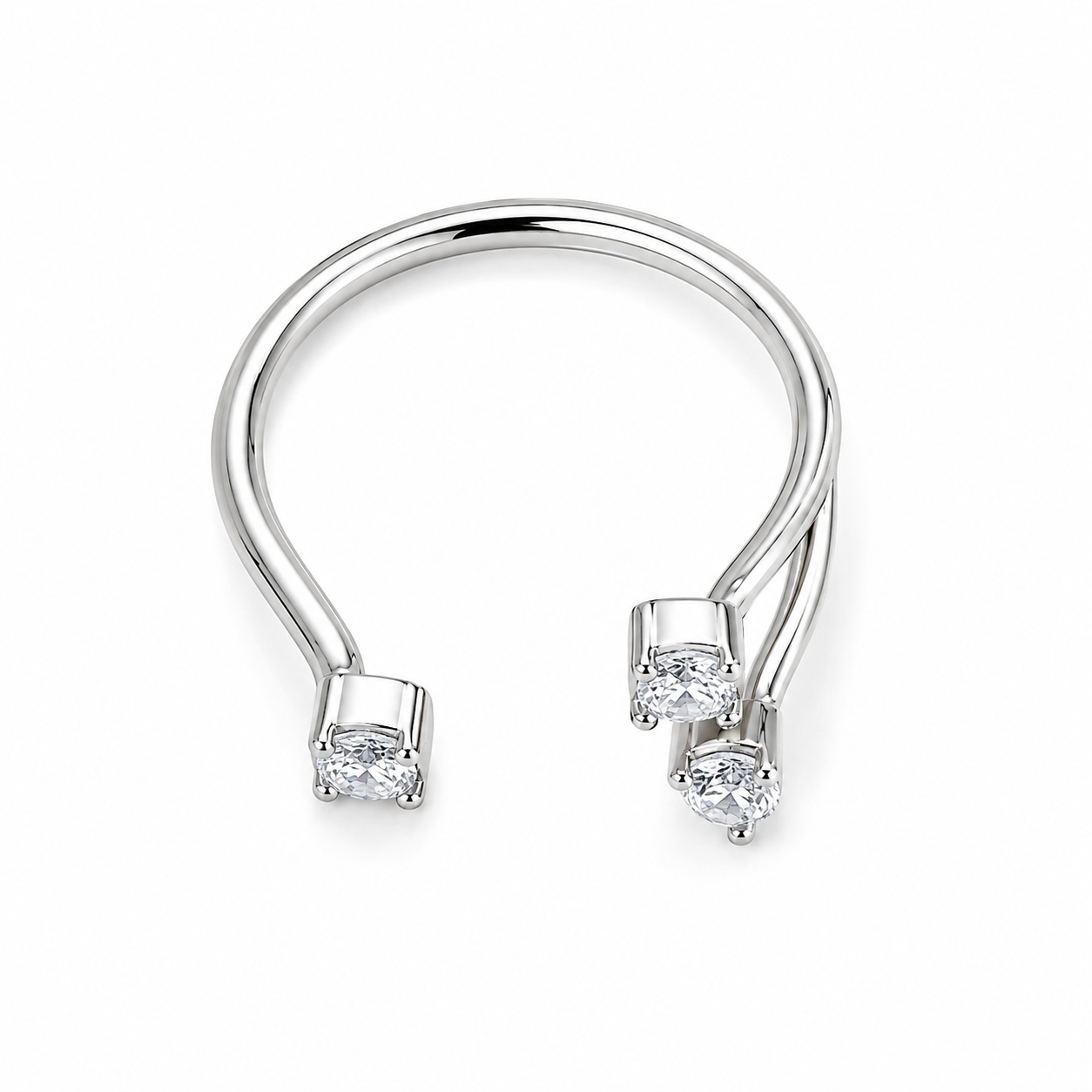 Anello Aperto Design Moderno in Argento 925 con Zirconi Multitaglio