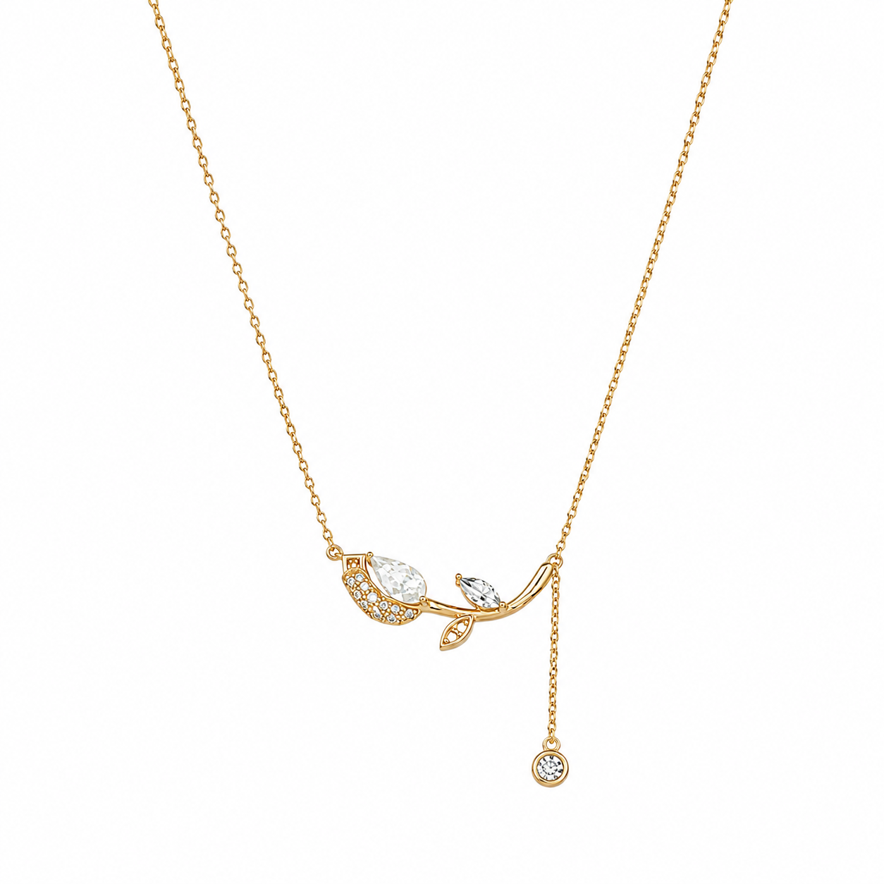Collana Ramo con Cristalli e Punto Luce in Acciaio Dorato