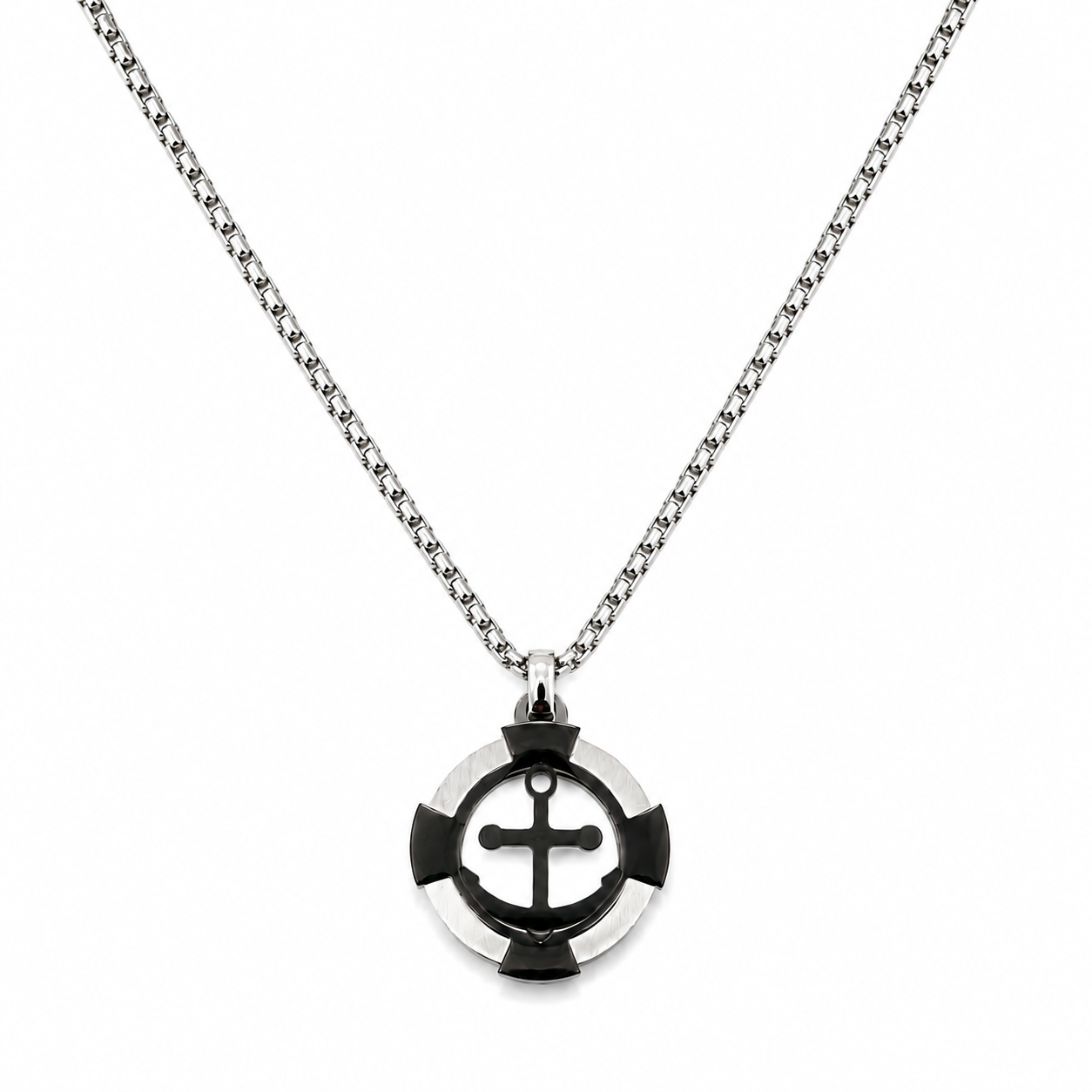 Collana Uomo in Acciaio con Pendente Ancora Nero
