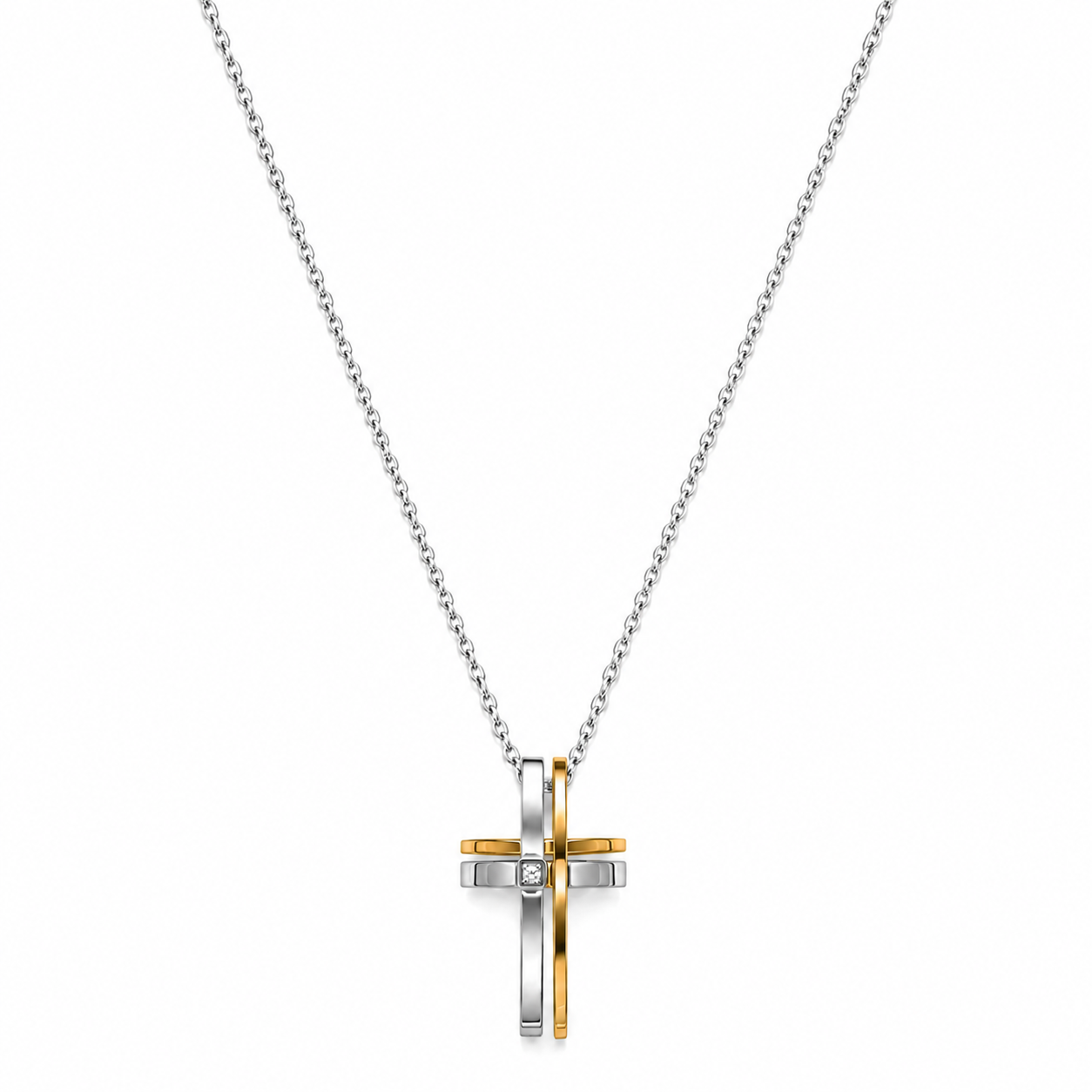 Collana Uomo Croce Bicolore in Acciaio