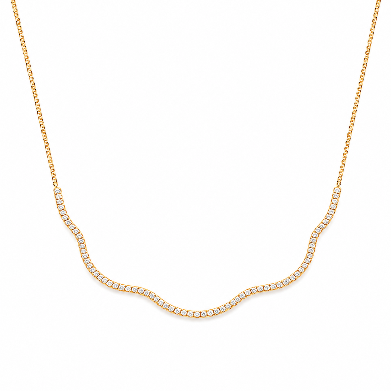 Collana Ondulata in Acciaio Dorato con Zirconi