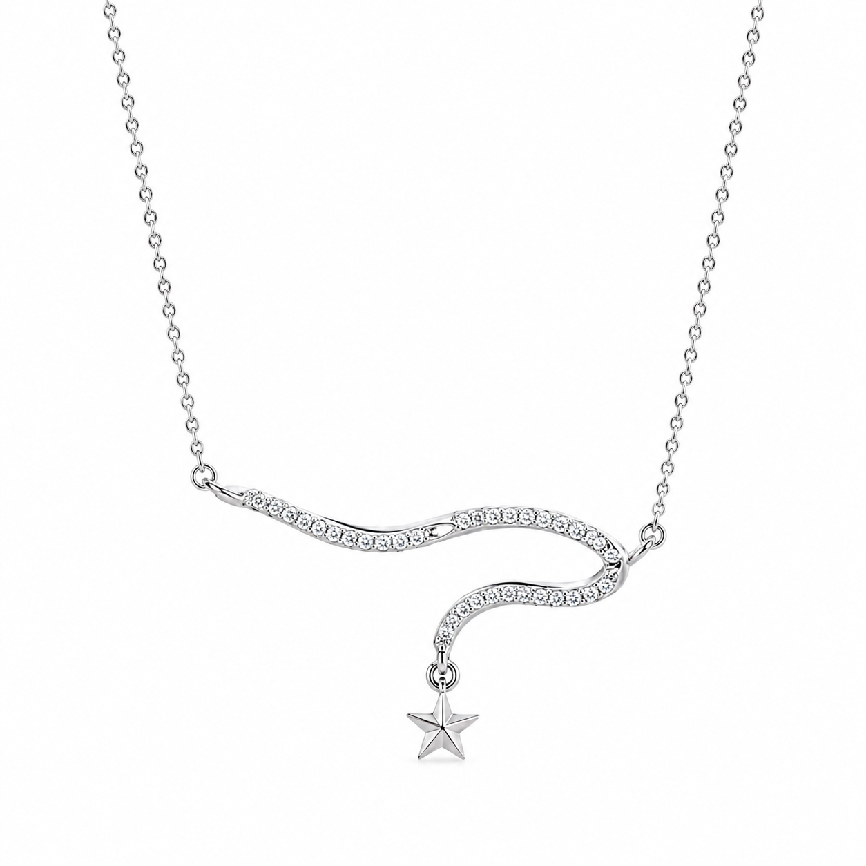 Collana in Acciaio Argento con Stella Pendente e Zirconi