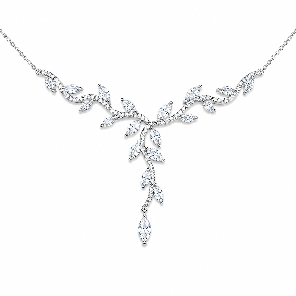 Collana Elegance Ramo di Foglie con Zirconi in Acciaio