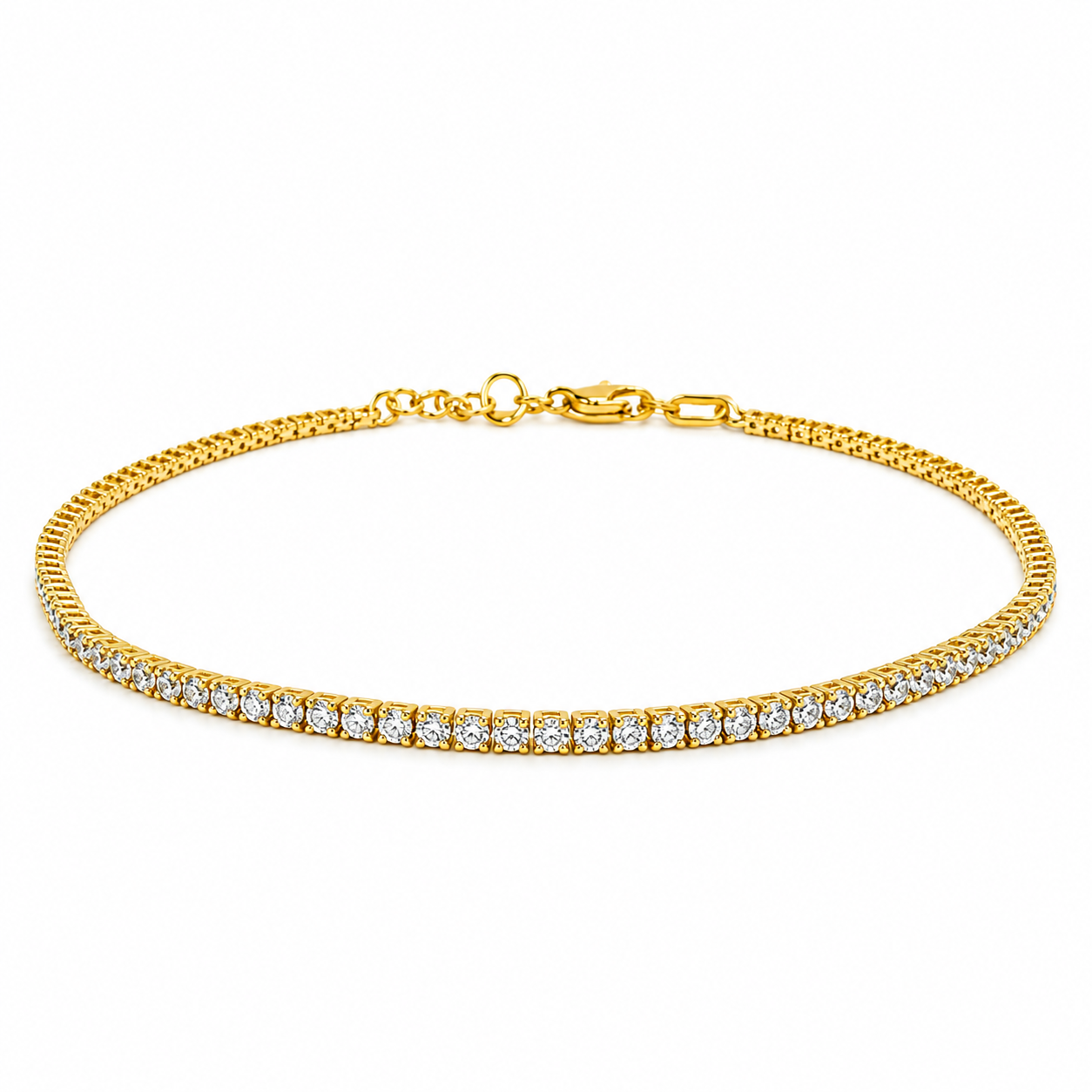 Cavigliera Tennis in Argento Dorato con Zirconi