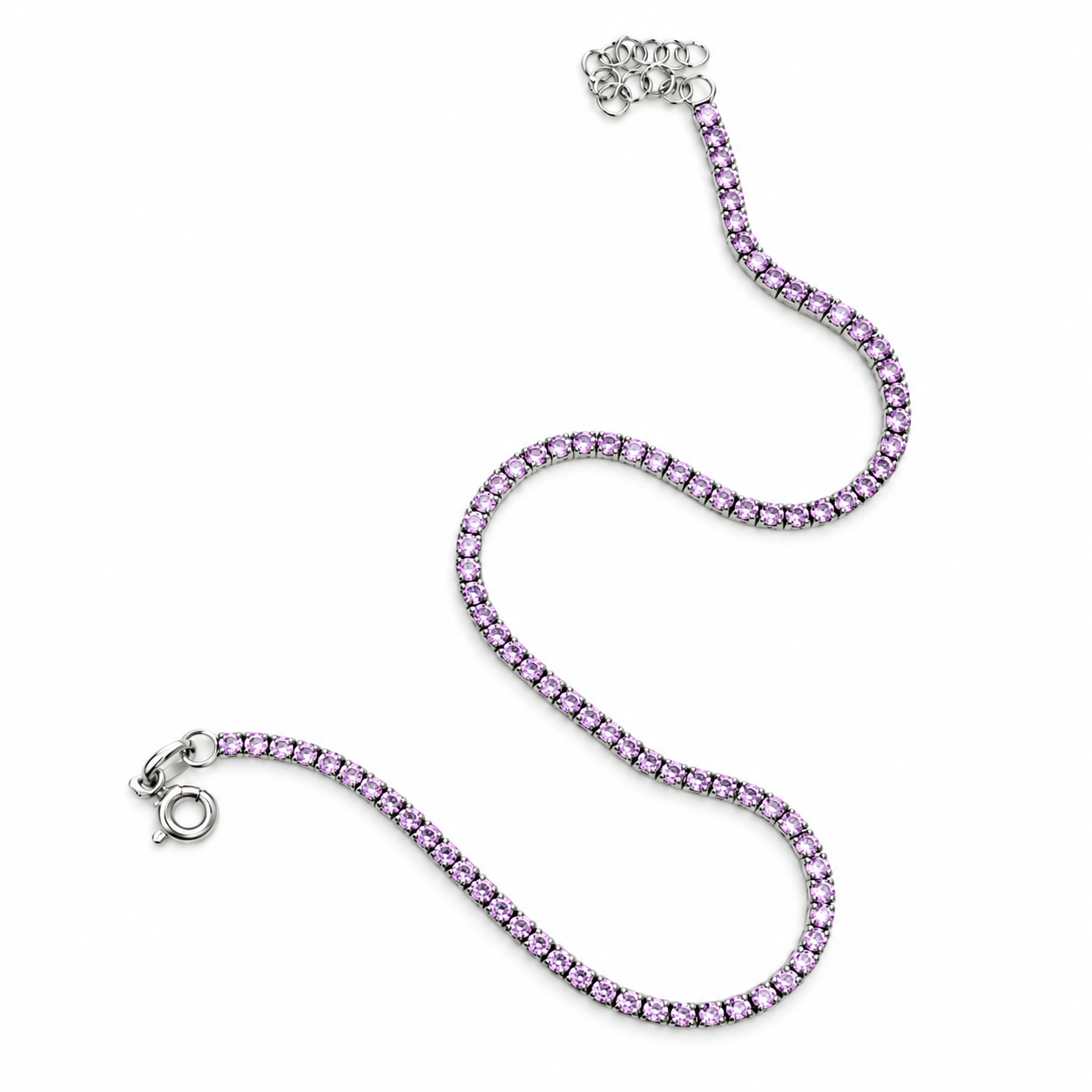 Cavigliera Tennis in Argento con Zirconi Viola
