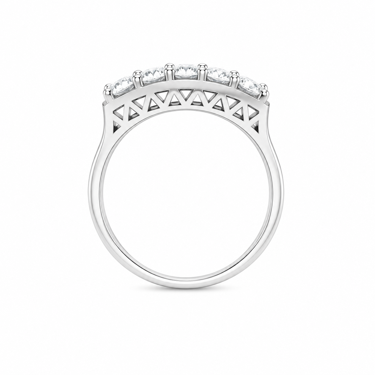 Anello Eternity con Cinque Zirconi Taglio Brillante e Finitura Argento