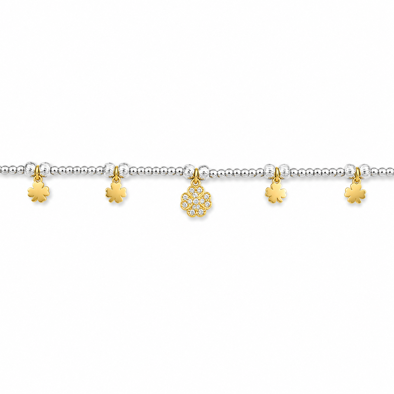 Bracciale in Acciaio Bicolore con Quadrifogli e Zirconi