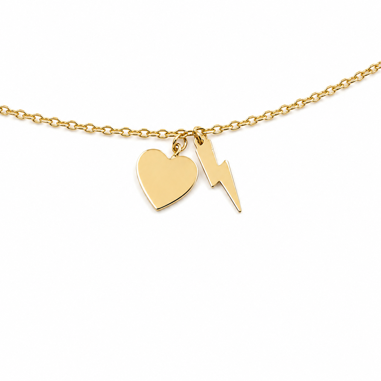 Bracciale in Oro Giallo con Cuore e Fulmine Pendenti