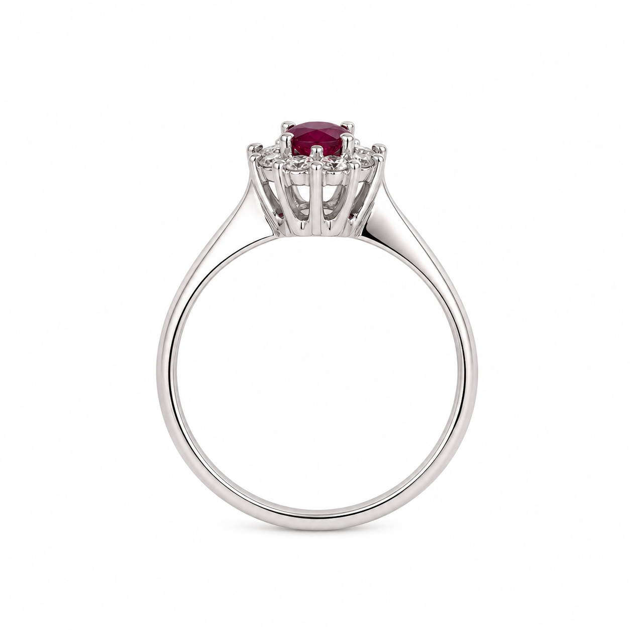 Anello in Oro Bianco 9KT con Zircone Rosso e Zirconi Bianchi