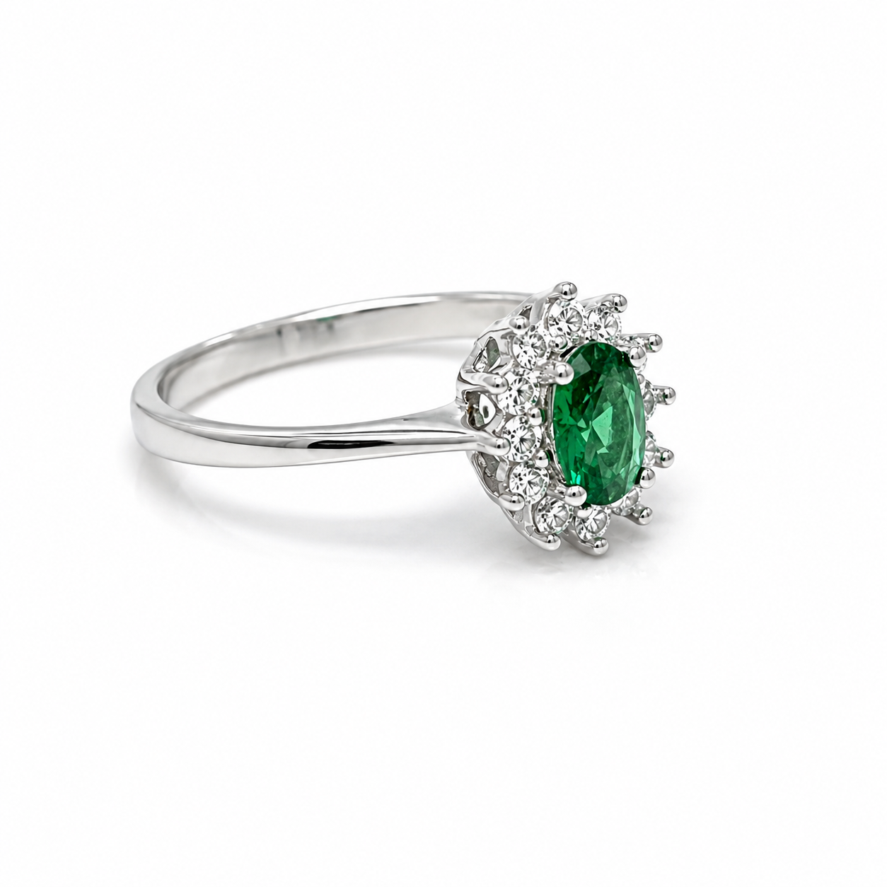 Anello Oro Bianco 9Kt con Zirconi Verde e Bianco