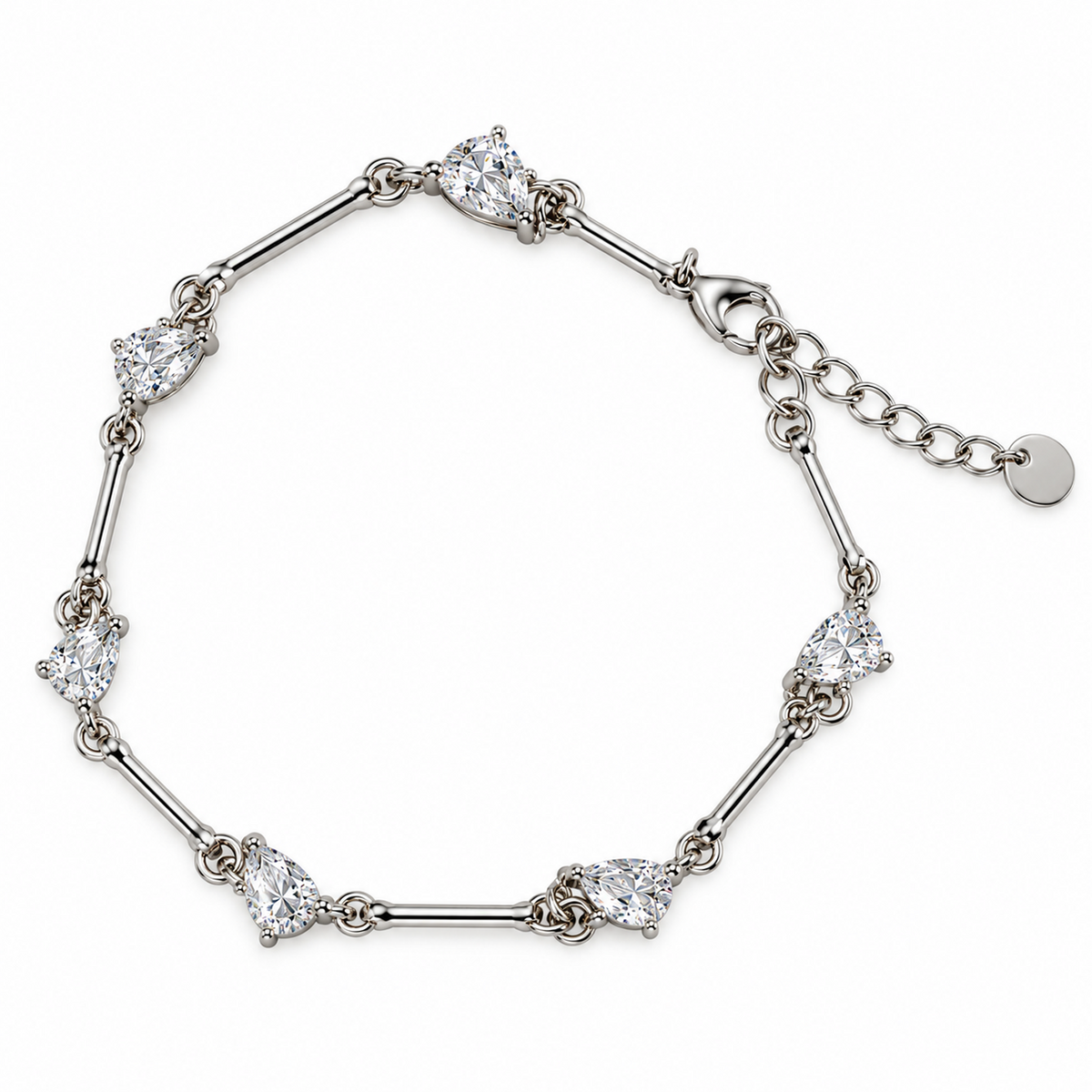 Bracciale in Acciaio Argentato con Zirconi Bianchi a Goccia