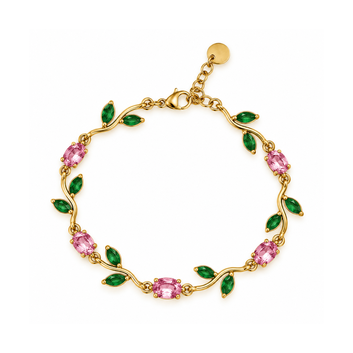 Bracciale Golden Bloom con Cristalli Rosa e Verdi